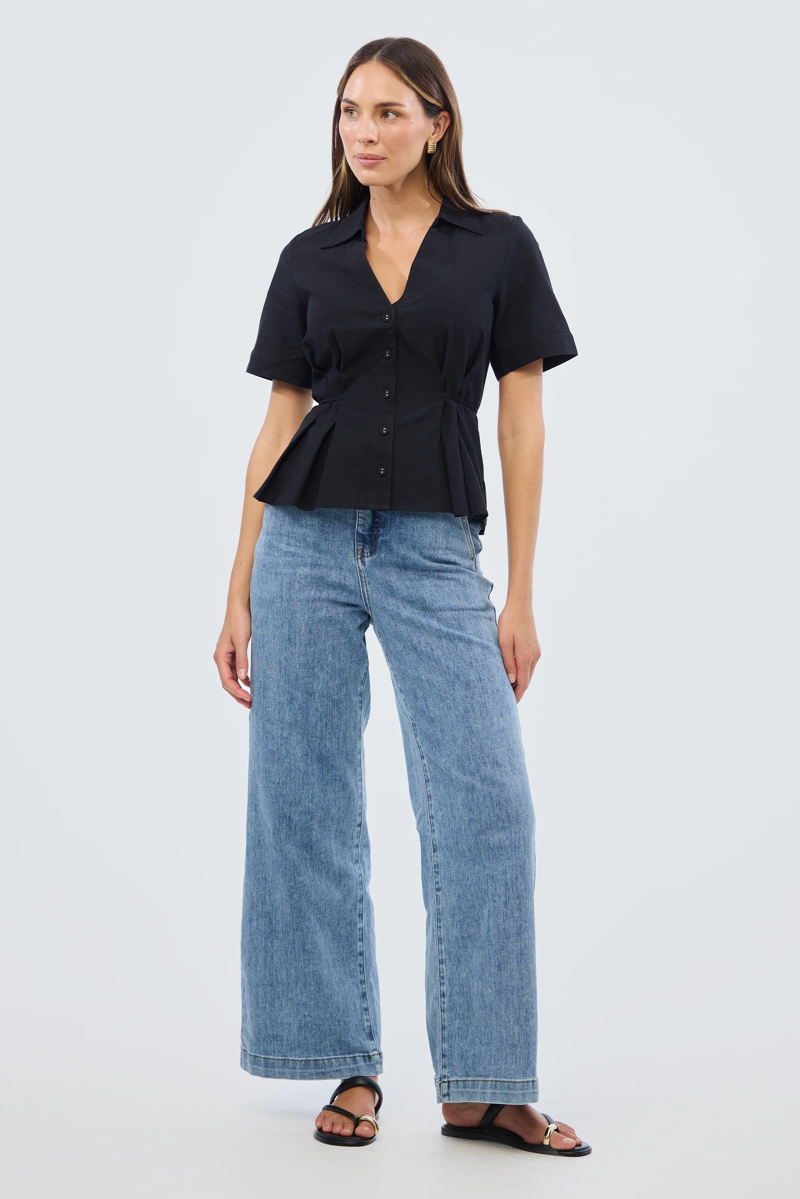Short Sleeve Pintuck Shirt - Black - Image 2