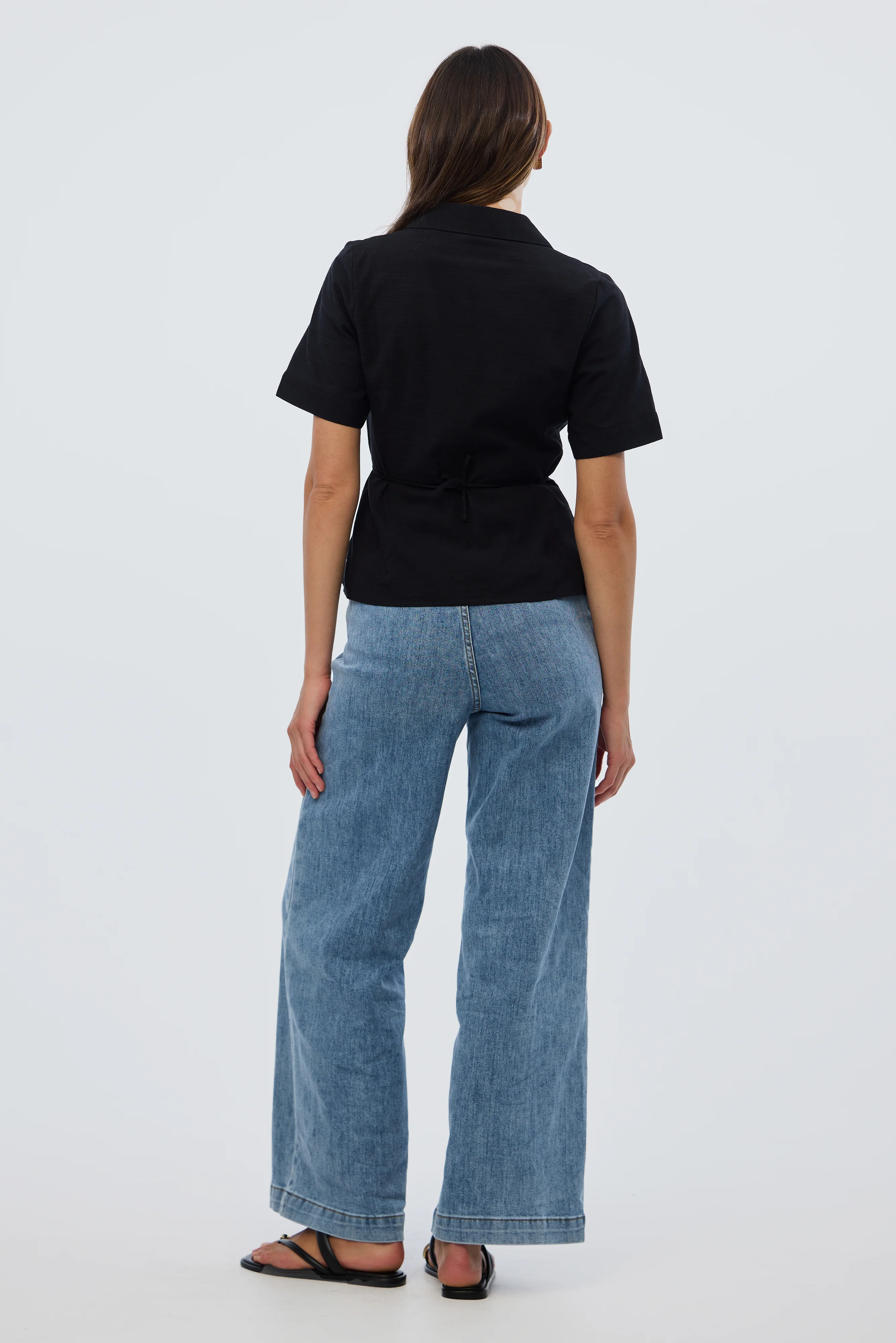 Short Sleeve Pintuck Shirt - Black - Image 3