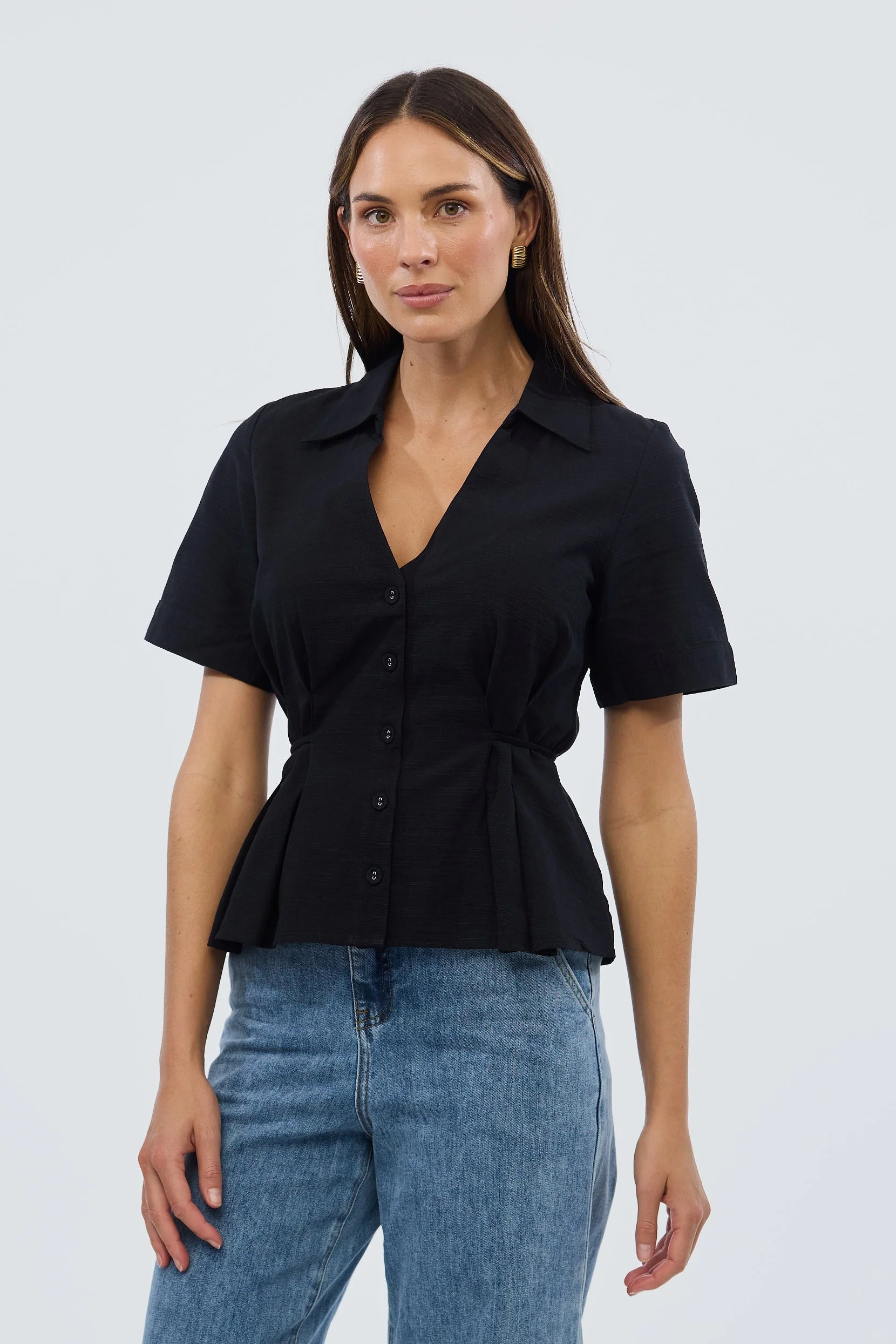 Short Sleeve Pintuck Shirt - Black - Image 4