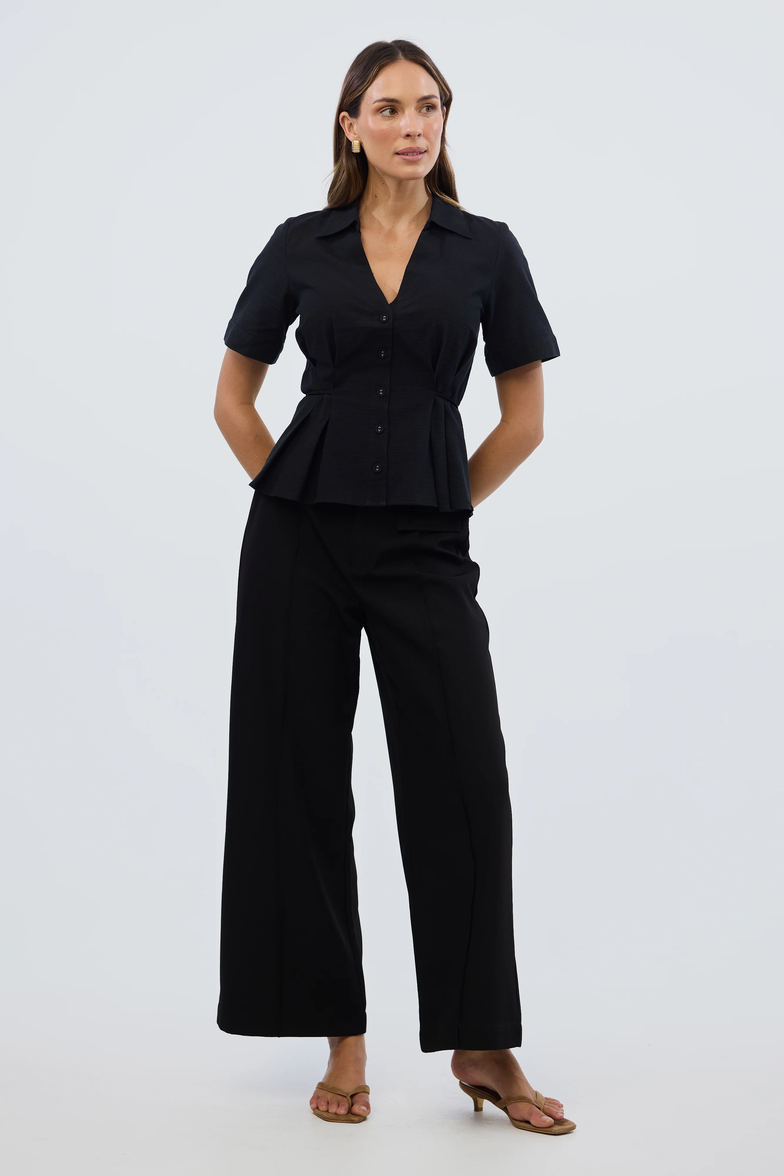 Short Sleeve Pintuck Shirt - Black - Image 6
