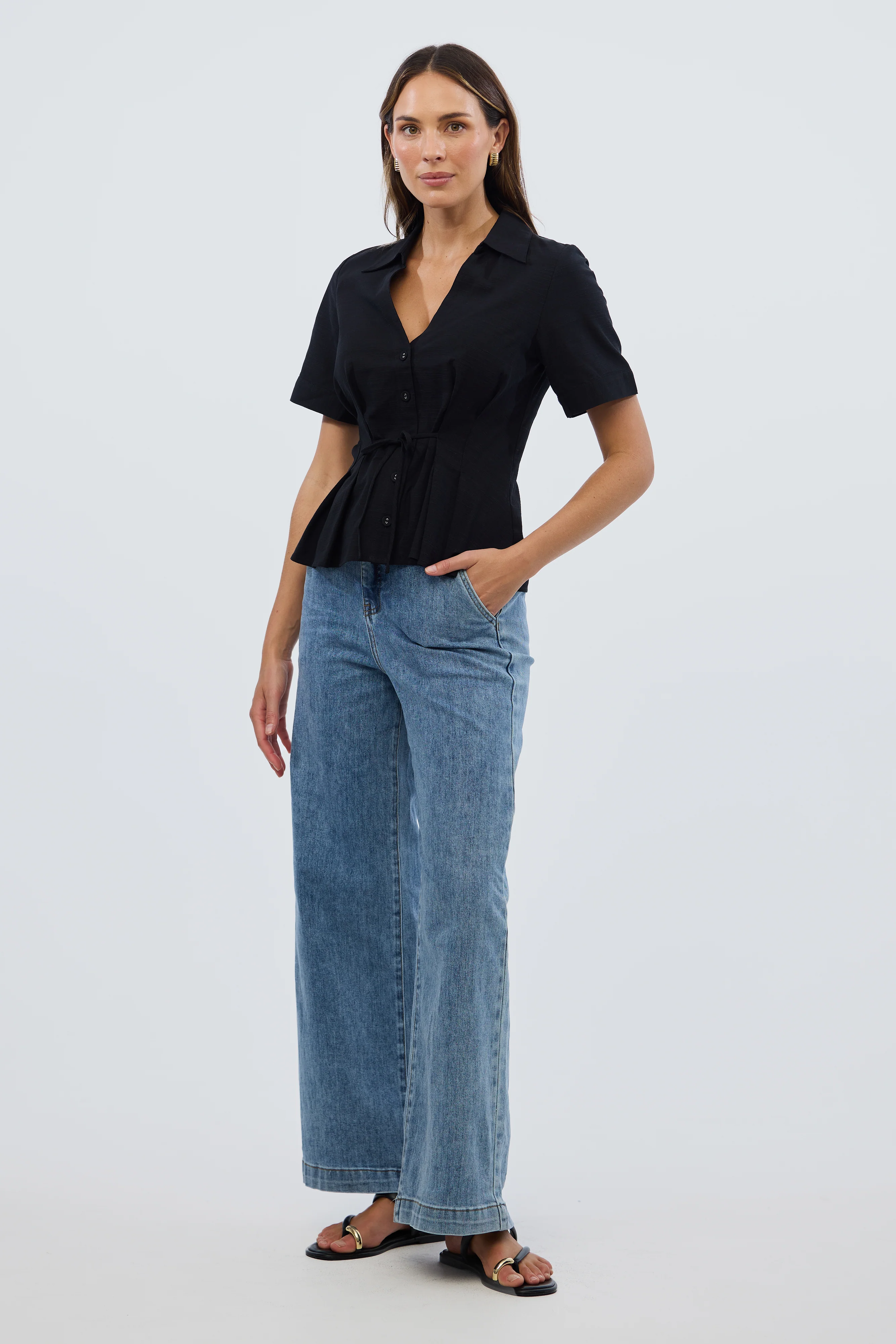 Short Sleeve Pintuck Shirt - Black - Image 8