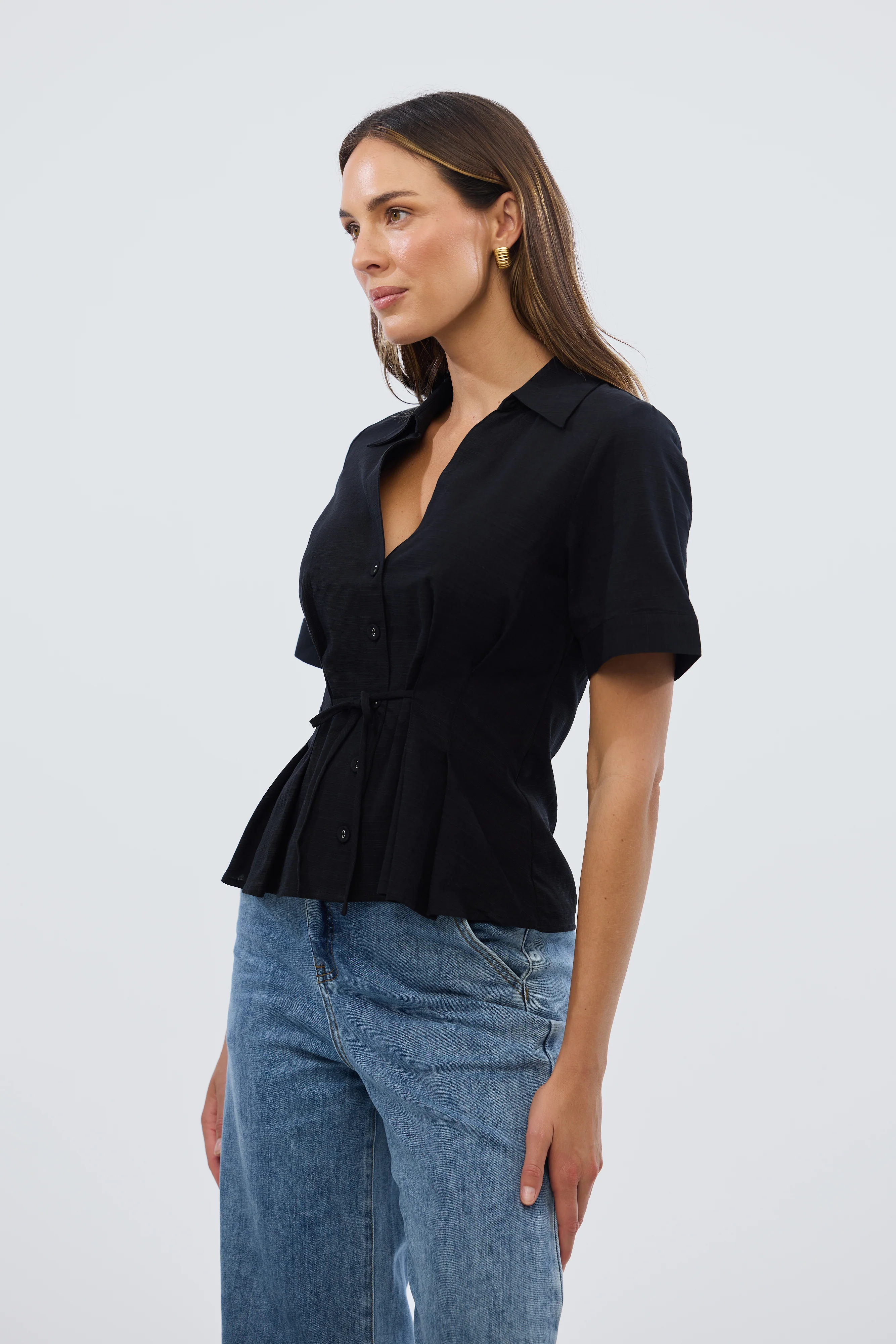 Short Sleeve Pintuck Shirt - Black - Image 9