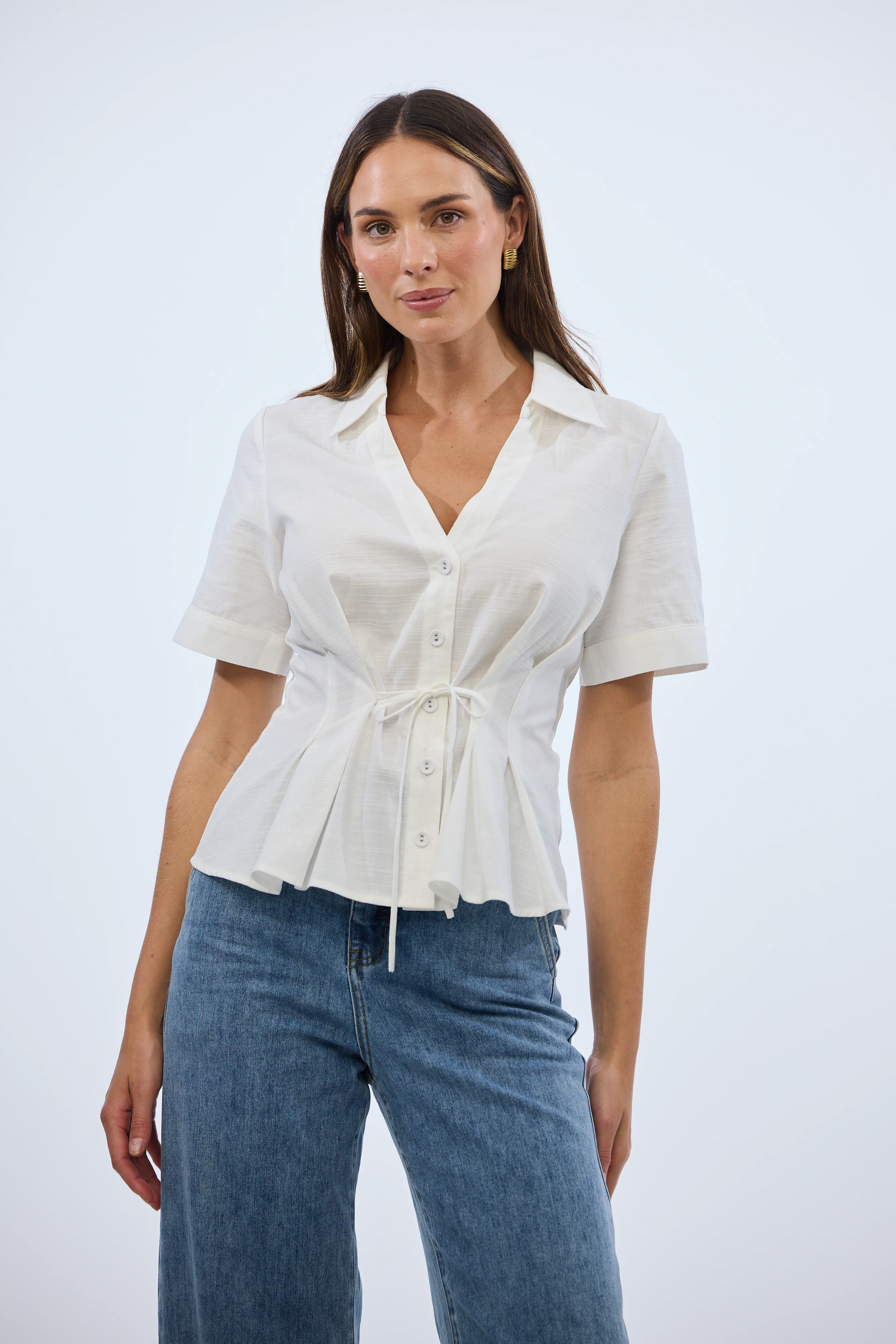 Short Sleeve Pintuck Shirt - White - Image 5