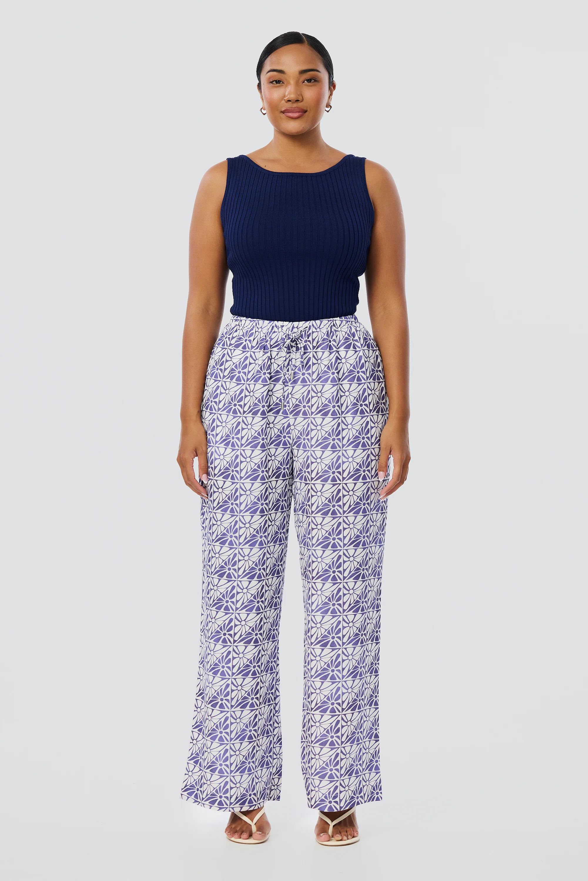 Sleeveless Boat Neck Knit Top - Indigo Blue - Image 3