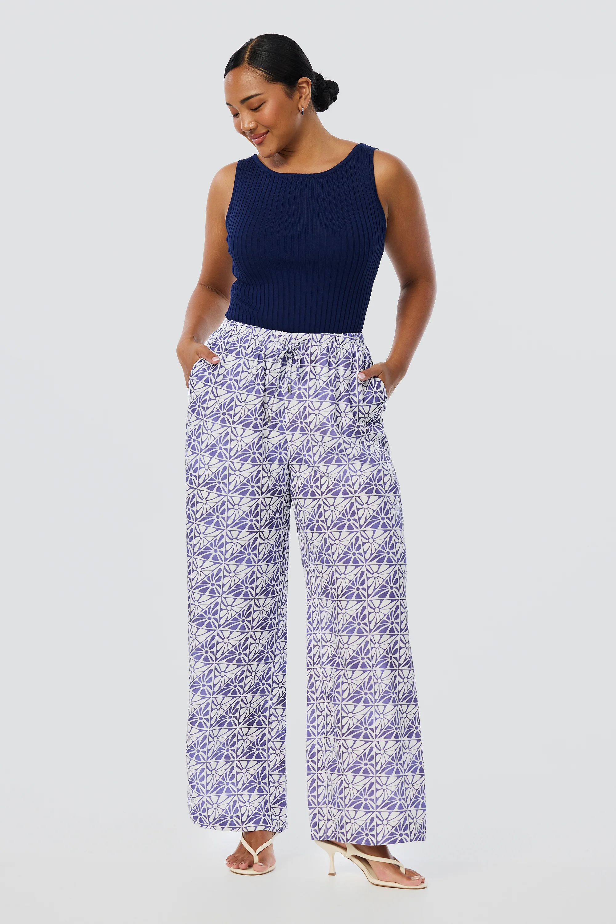 Sleeveless Boat Neck Knit Top - Indigo Blue - Image 4