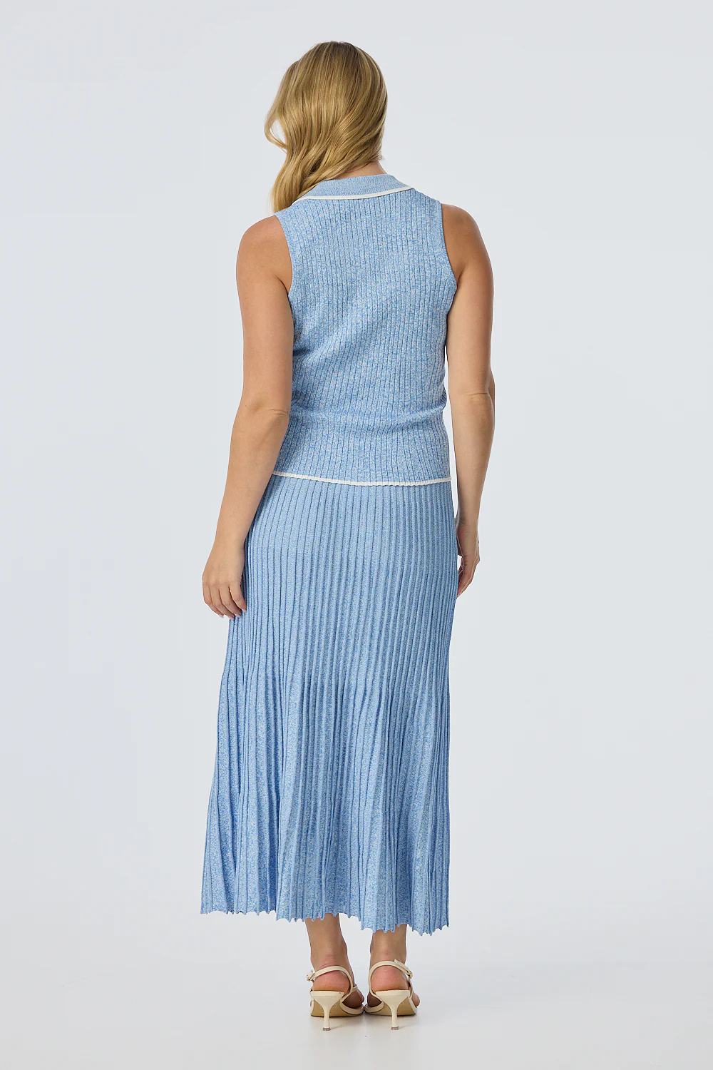 Sleeveless Buttoned Knit Top - Azure Blue Marl - Image 11