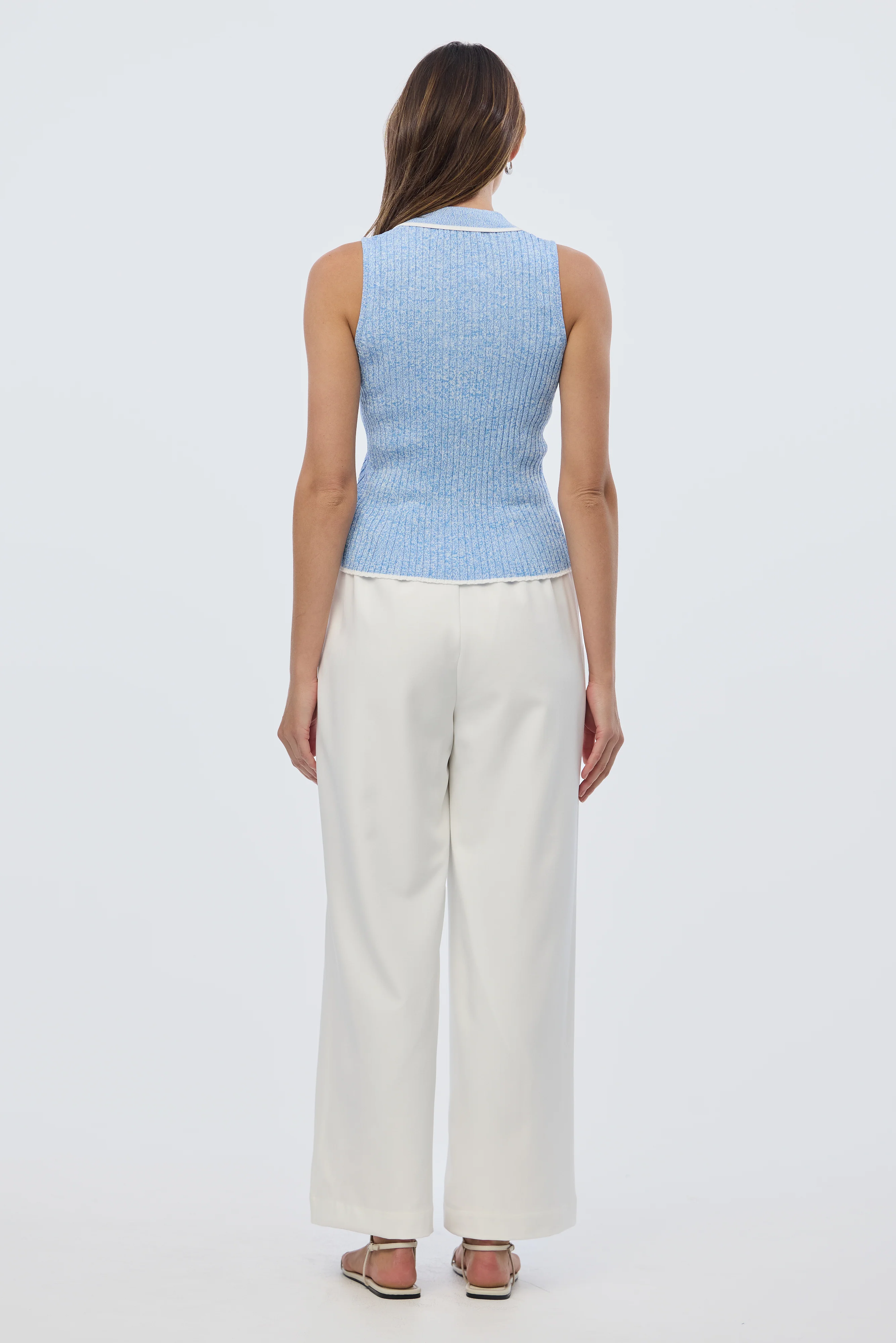 Sleeveless Buttoned Knit Top - Azure Blue Marl - Image 6