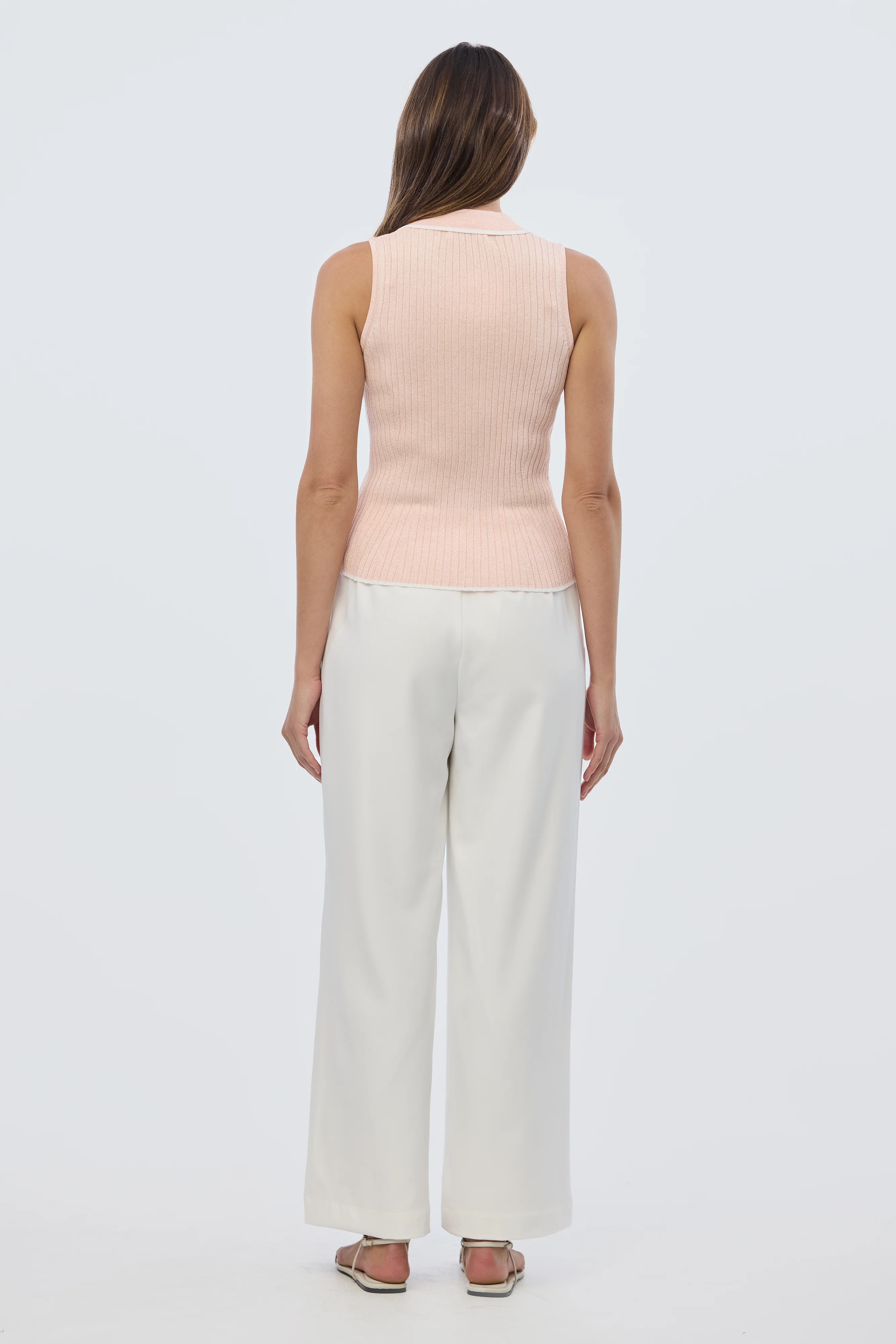 Sleeveless Buttoned Knit Top - Peach Marl - Image 4