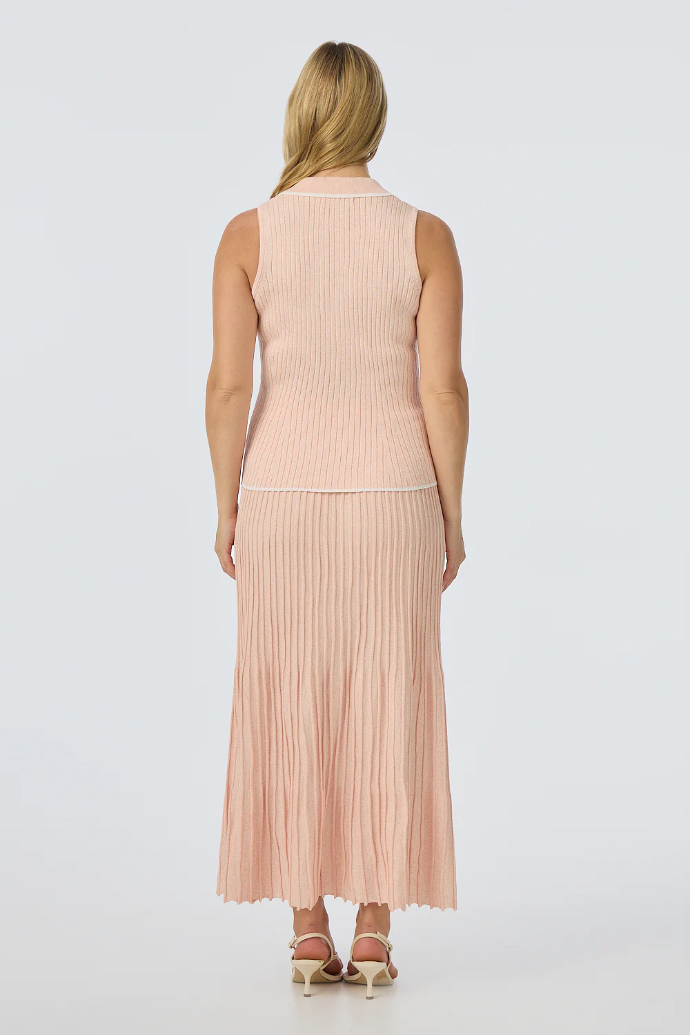 Sleeveless Buttoned Knit Top - Peach Marl - Image 9