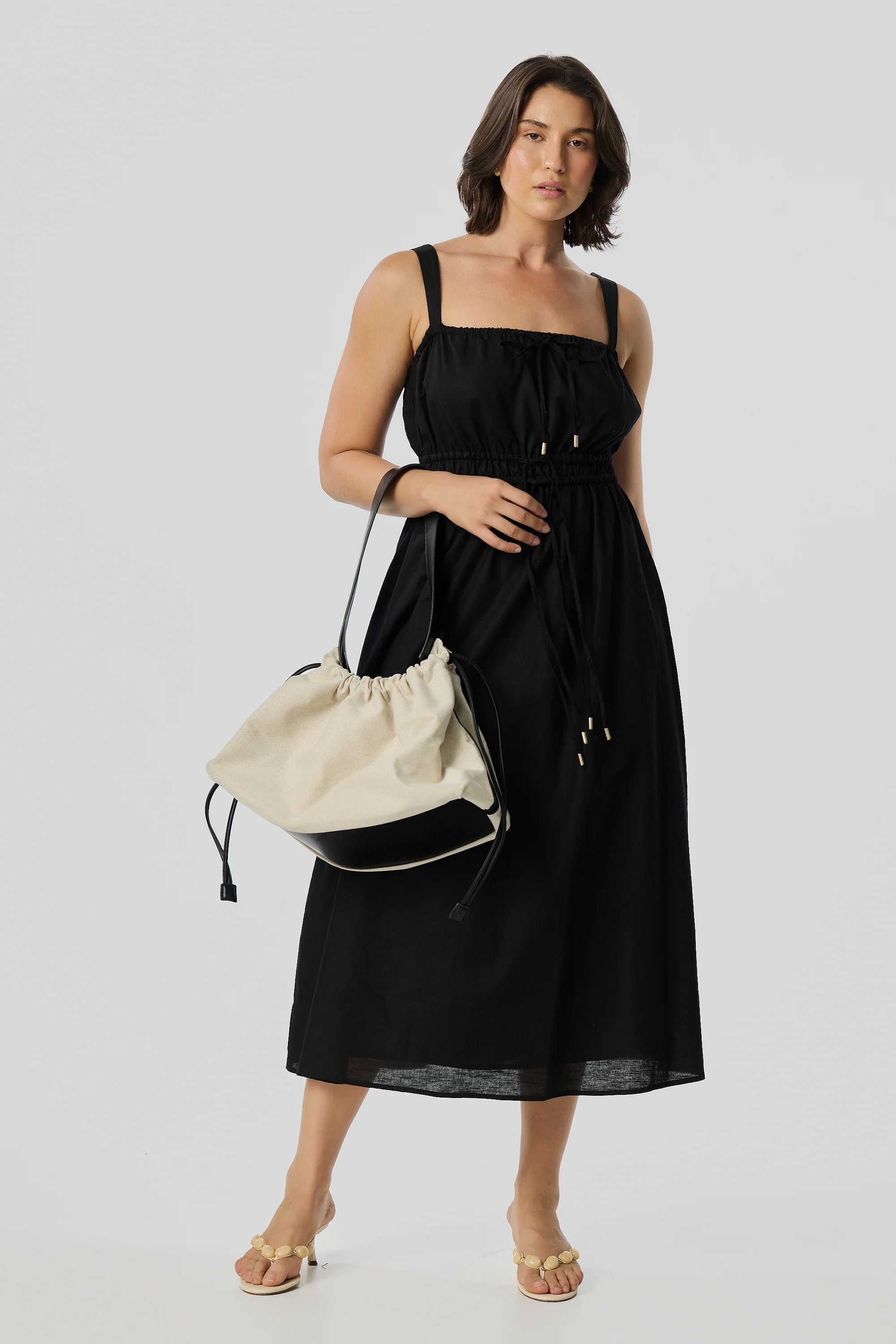 Slouch Canvas Shoulder Bag - Natural/Black - Image 4