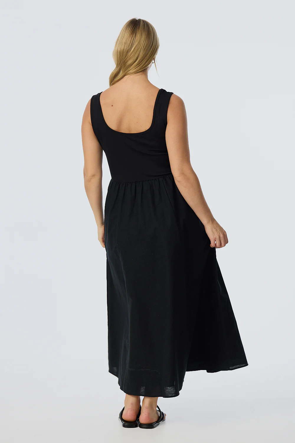 Square Neck Gathered Dress - Black - Image 5