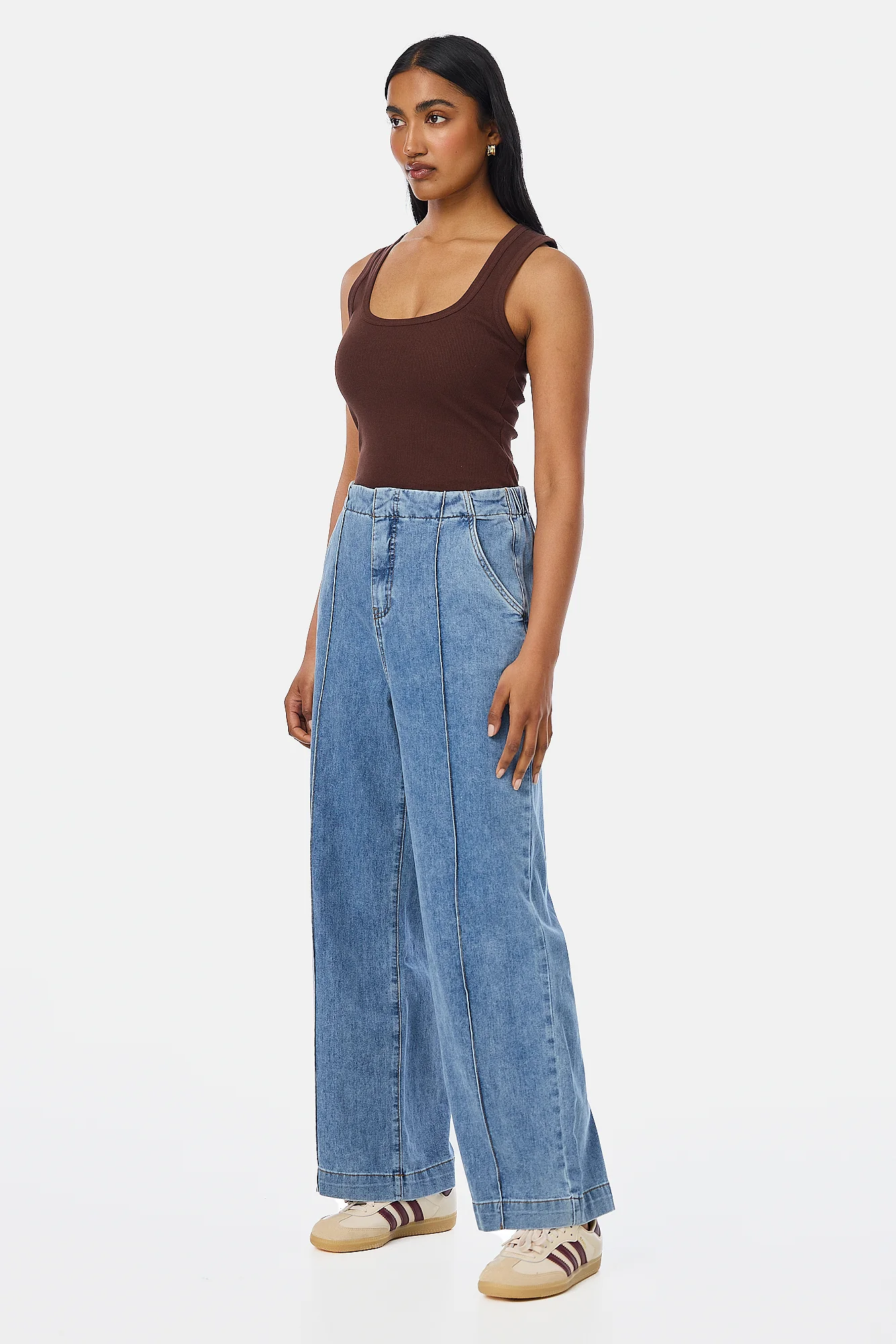 Tailored Pintuck Jeans - Mid Wash Blue - Image 3
