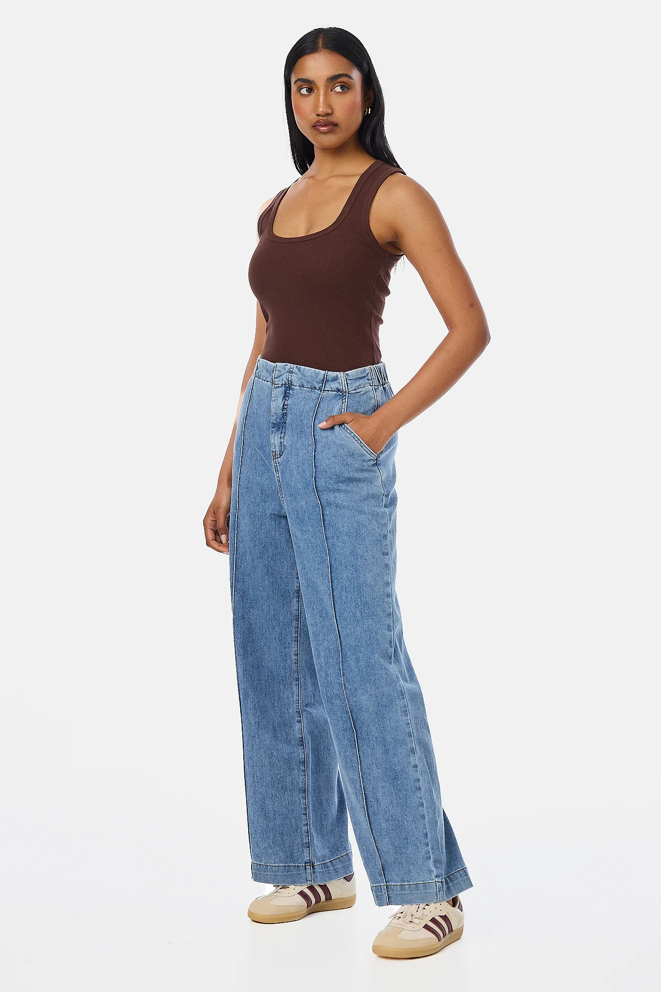 Tailored Pintuck Jeans - Mid Wash Blue - Image 4
