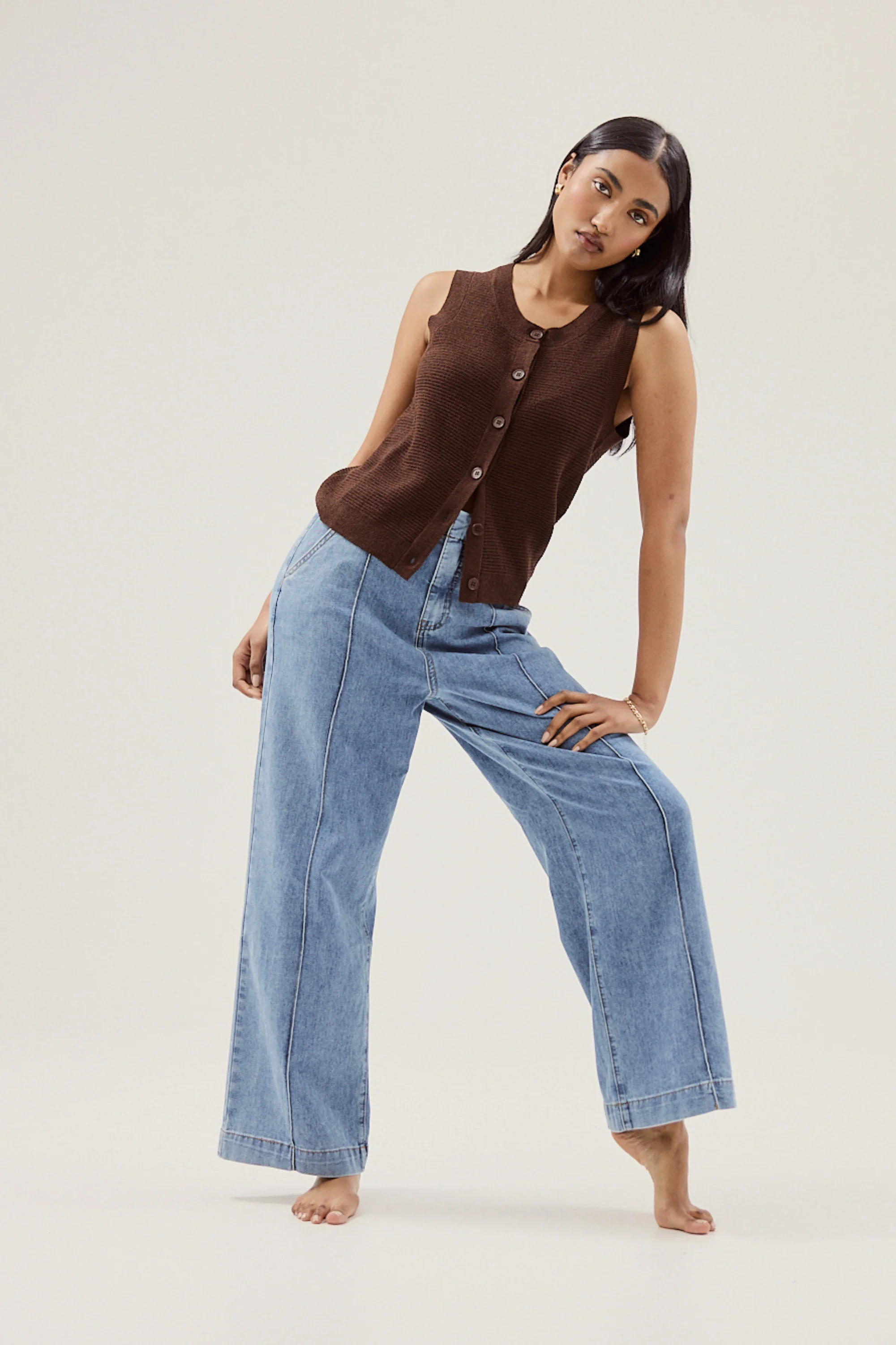 Tailored Pintuck Jeans - Mid Wash Blue - Image 6