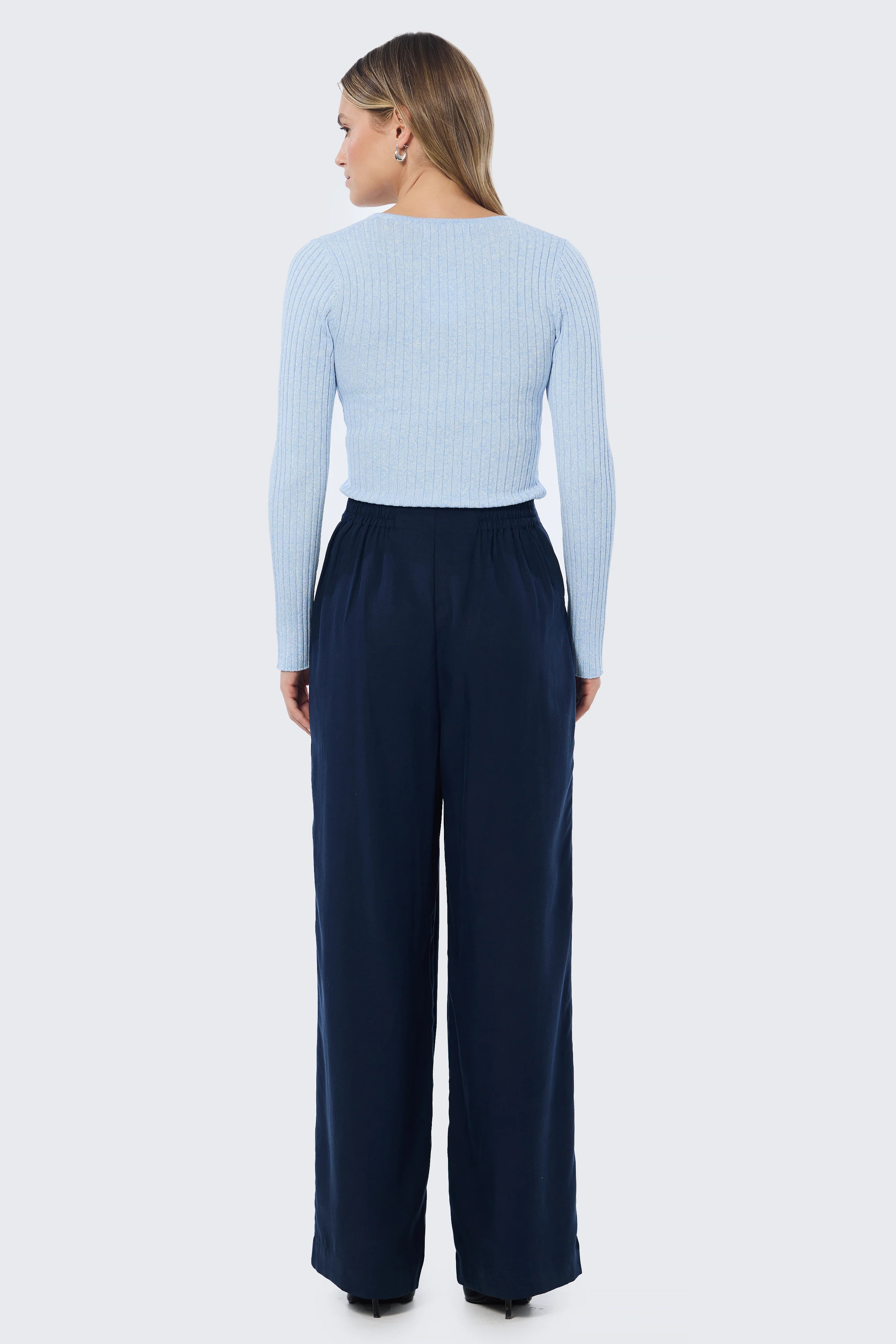 Tailored Pintuck Pants - Navy - Image 3