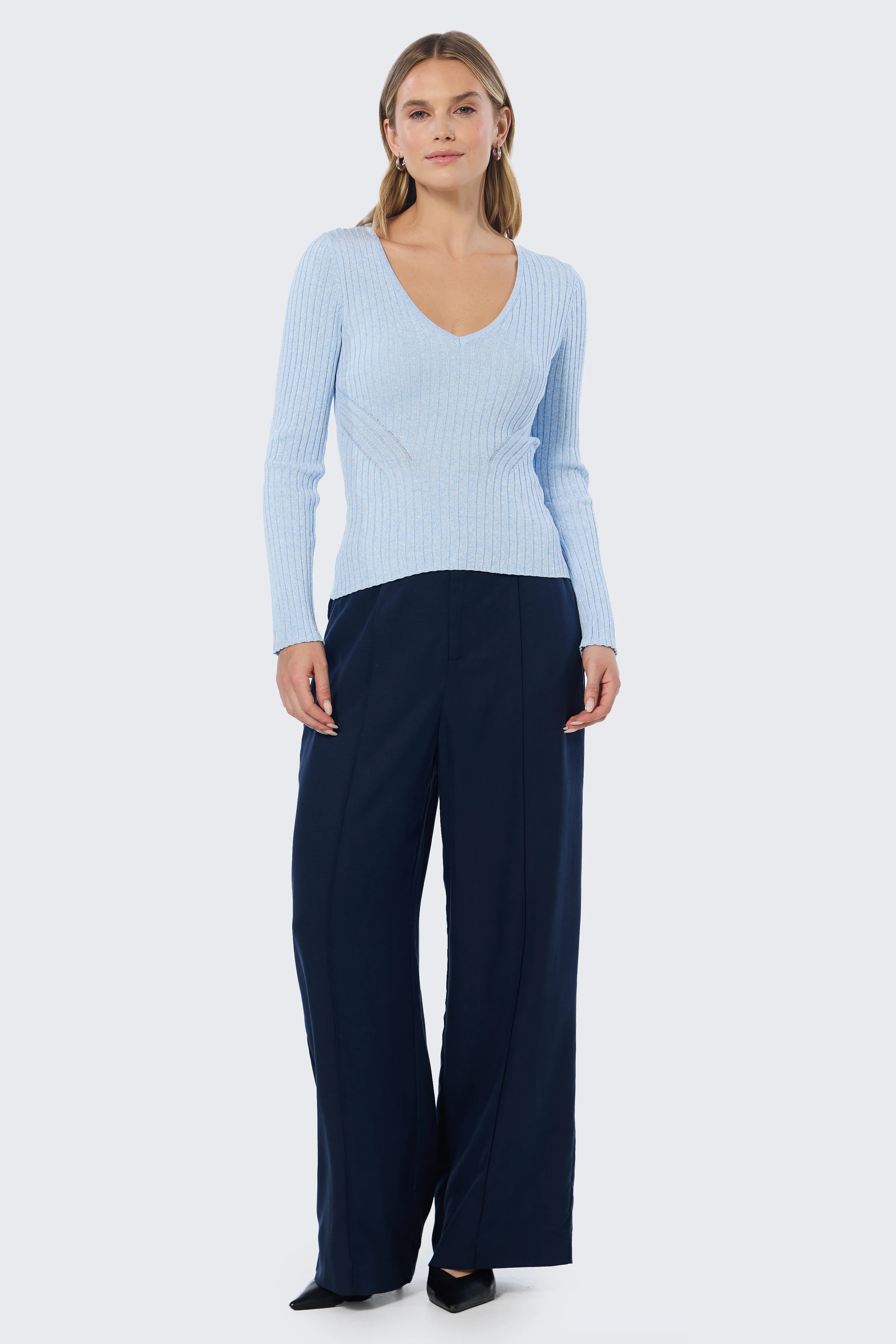 Tailored Pintuck Pants - Navy - Image 5