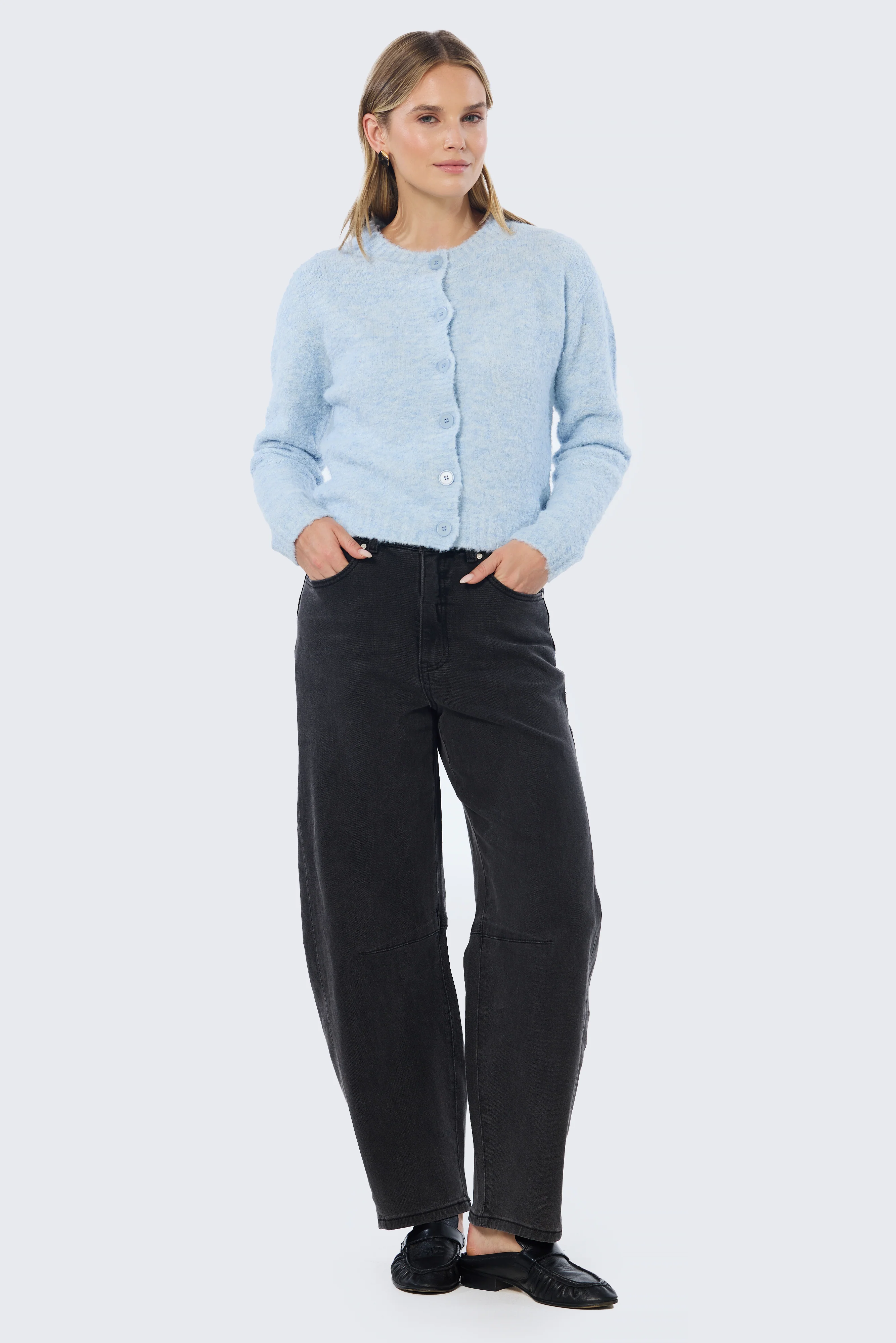 Textured Knit Cardigan - Sky Blue Marl - Image 3