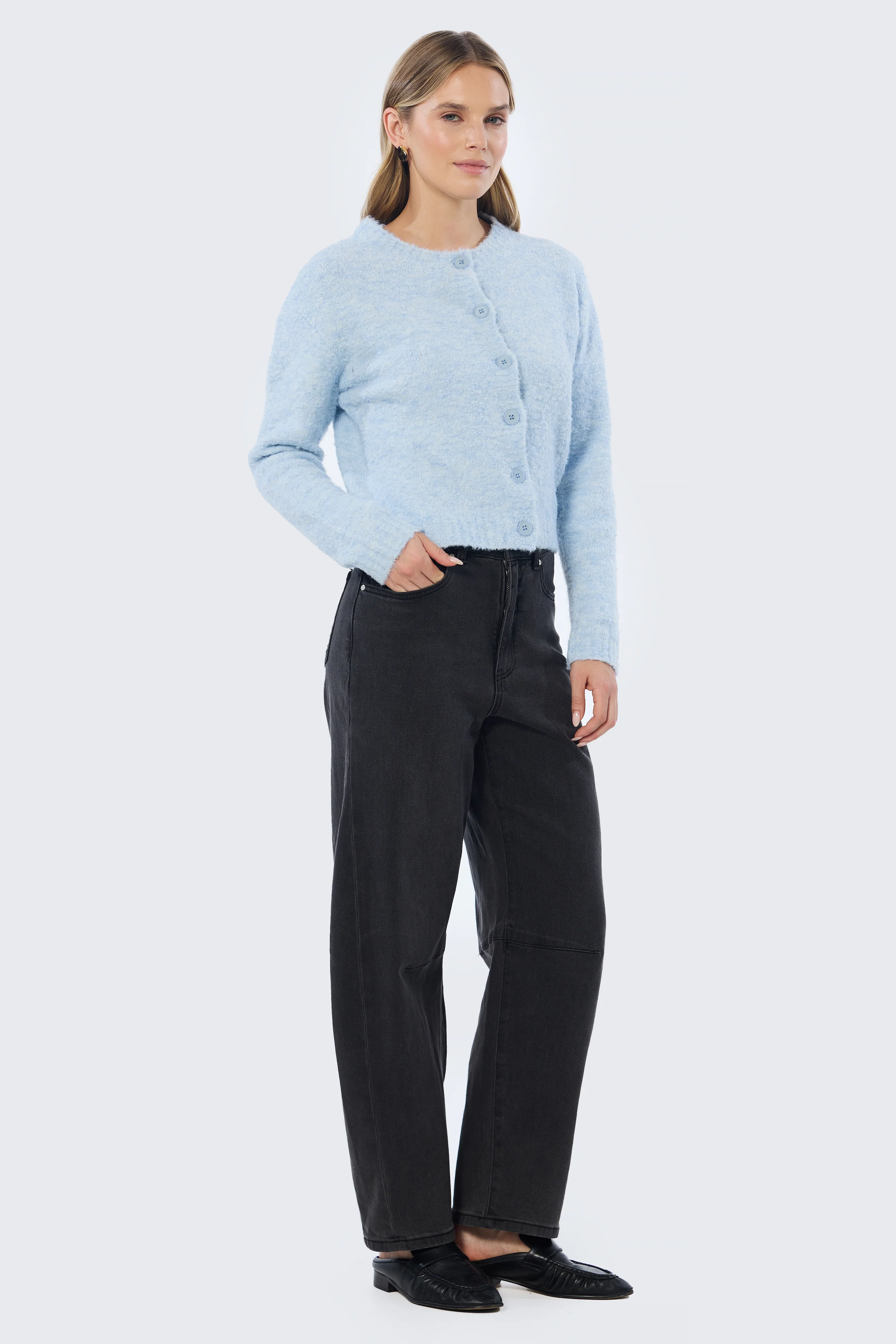 Textured Knit Cardigan - Sky Blue Marl - Image 4