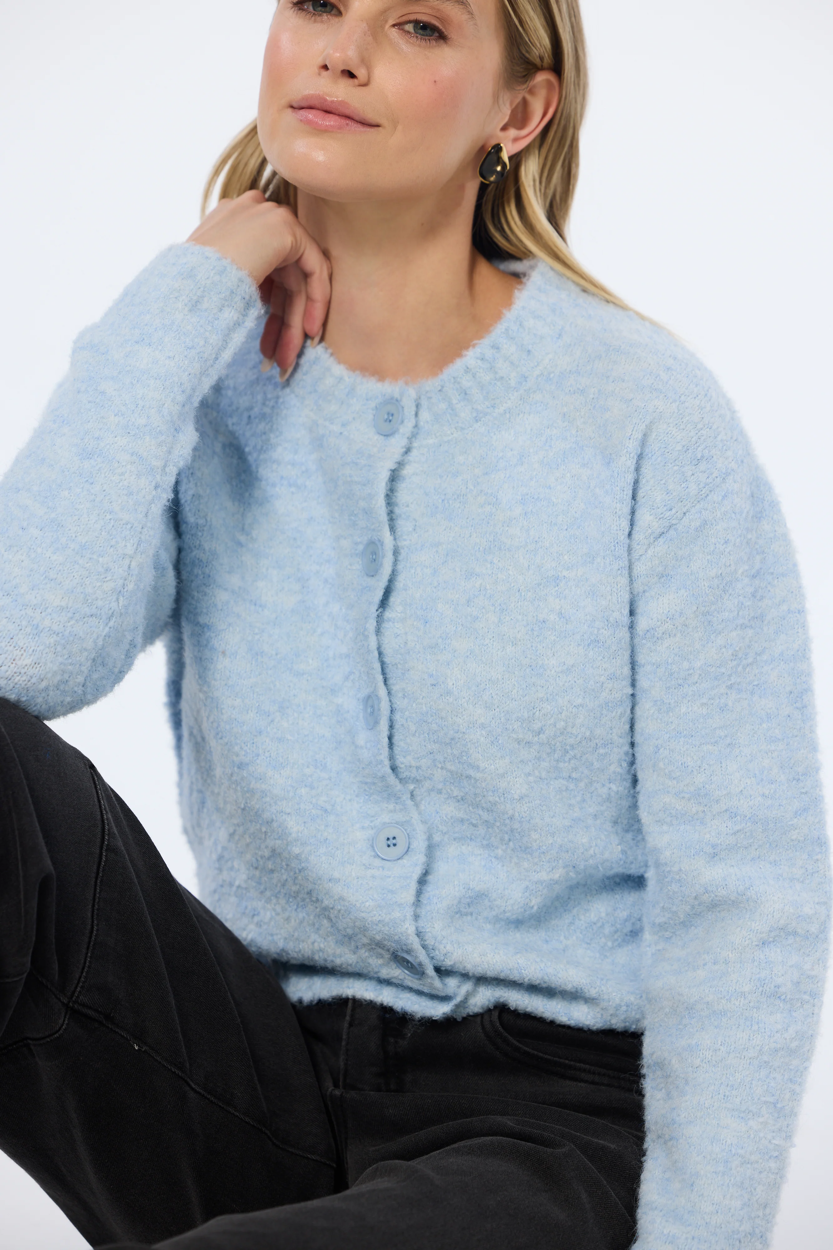 Textured Knit Cardigan - Sky Blue Marl - Image 6