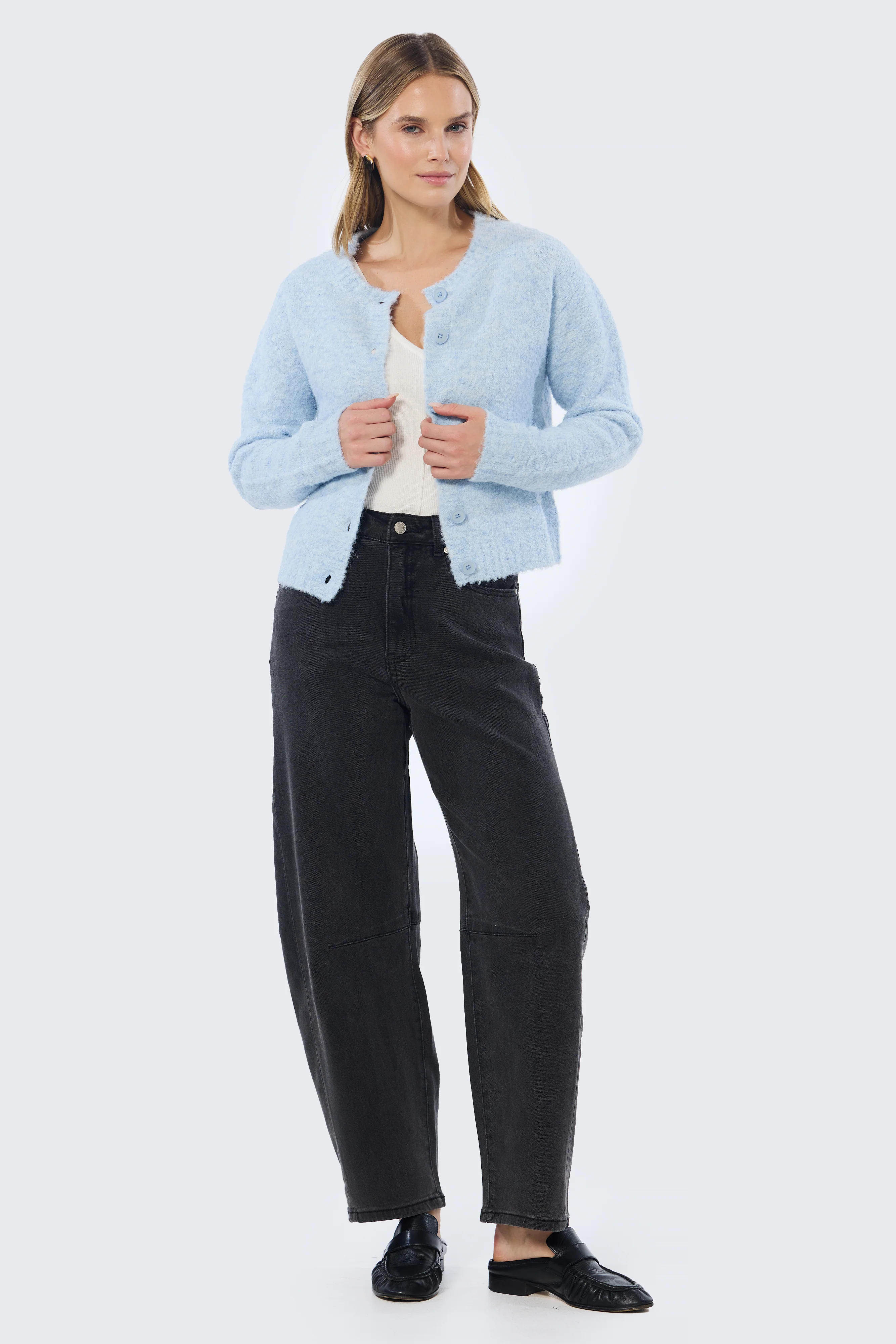 Textured Knit Cardigan - Sky Blue Marl - Image 7