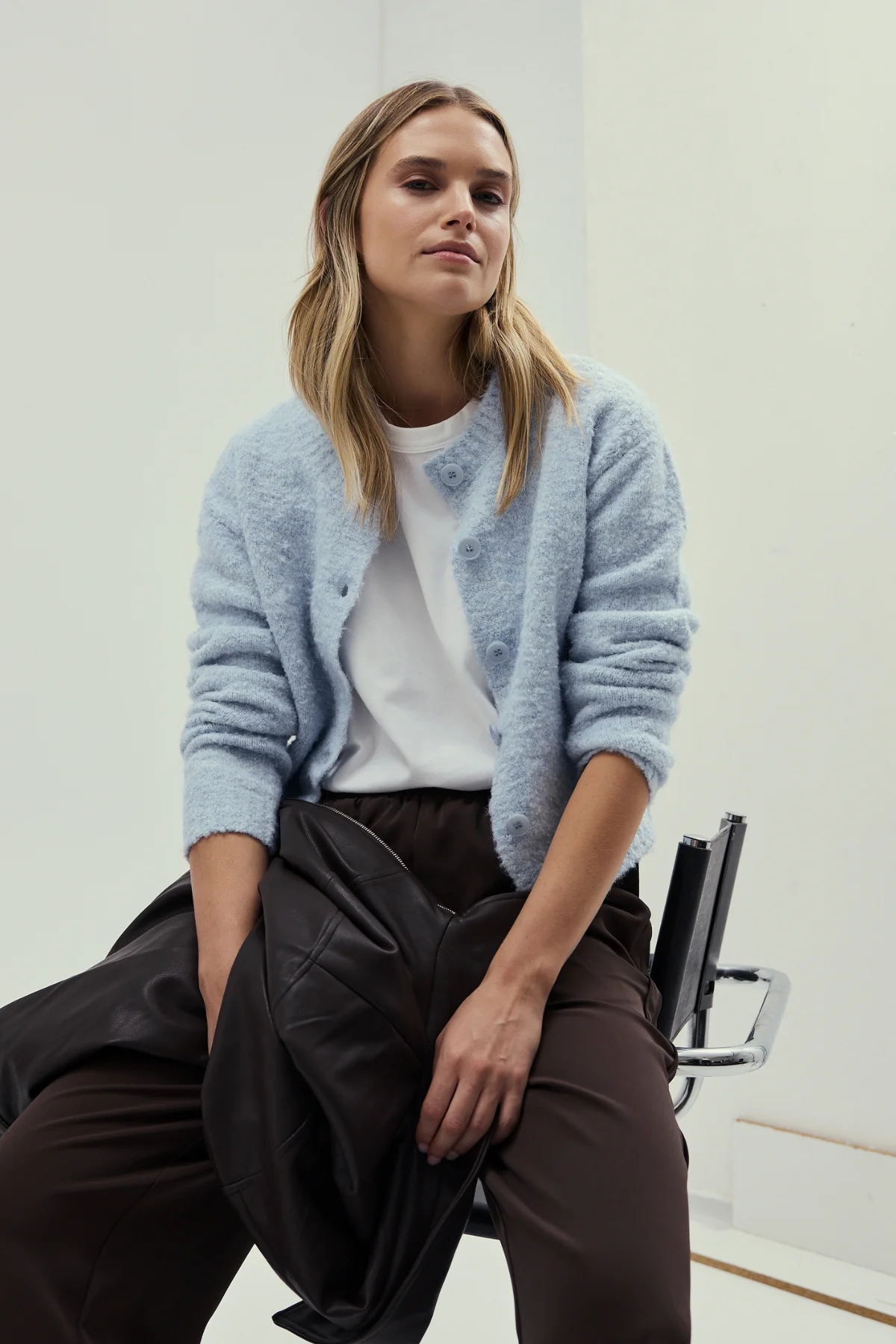 Textured Knit Cardigan - Sky Blue Marl - Image 8