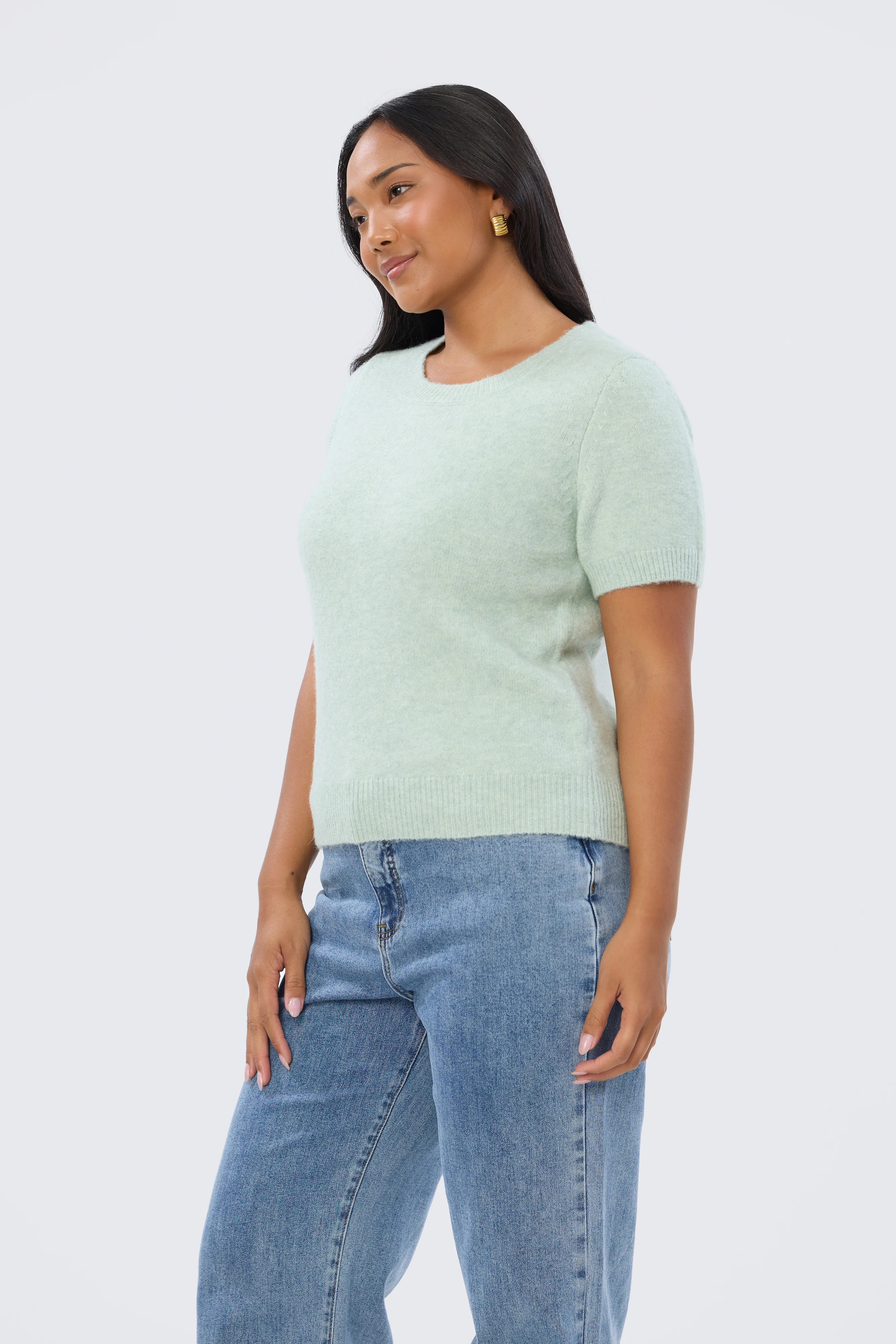 Textured Short Sleeve Knit Top - Mist - Image 3