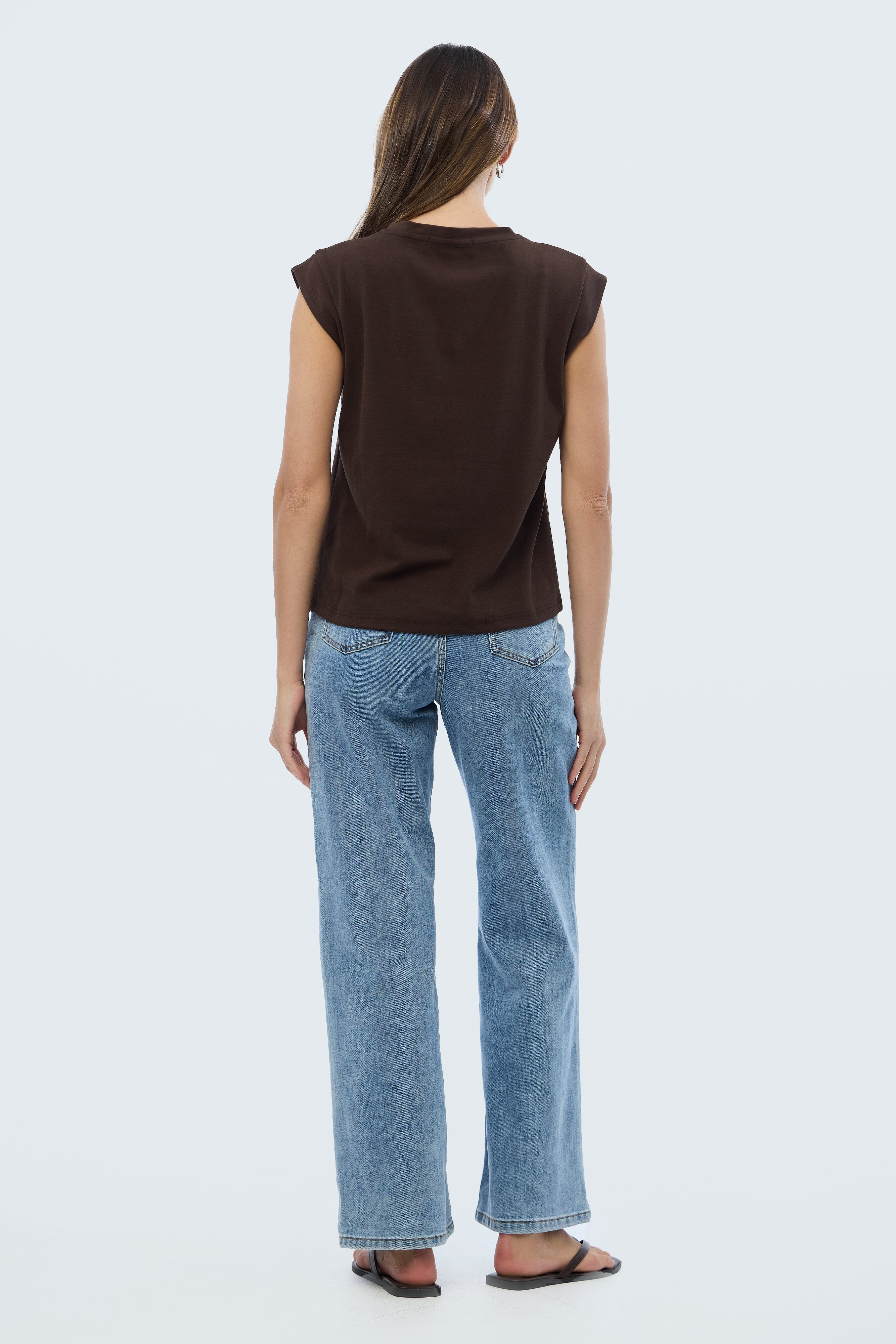 V Neck Cap Sleeve Jersey Tank - Bitter Chocolate - Image 5