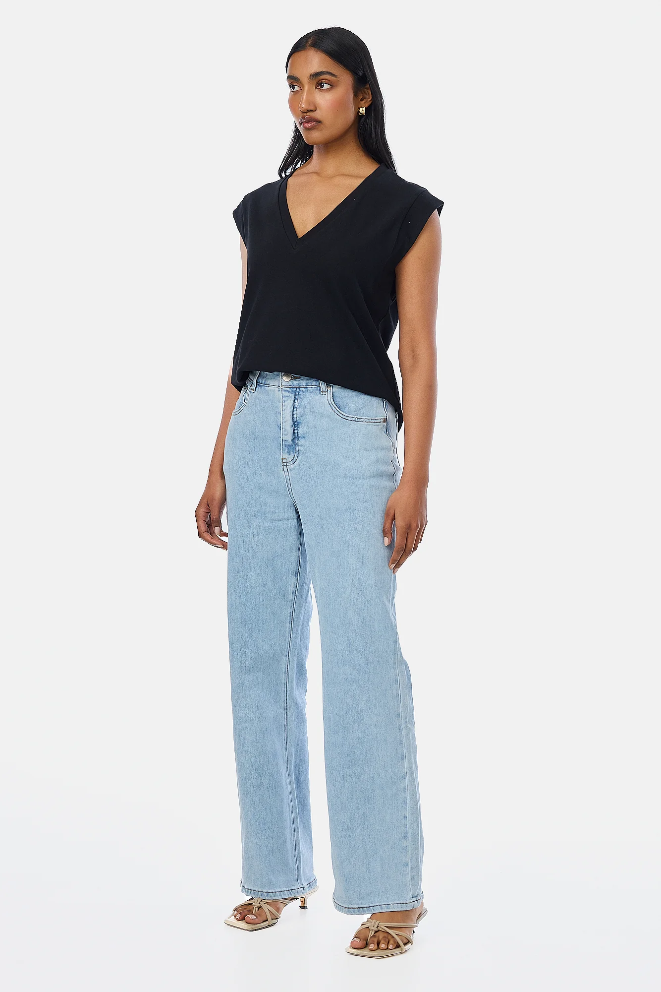 V-Neck Cap Sleeve Jersey Tank - Black - Image 5