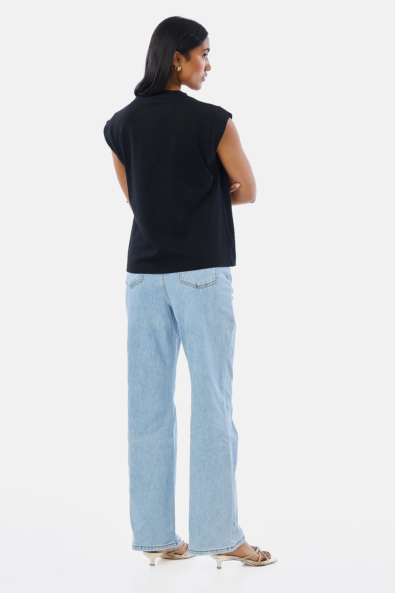 V-Neck Cap Sleeve Jersey Tank - Black - Image 6