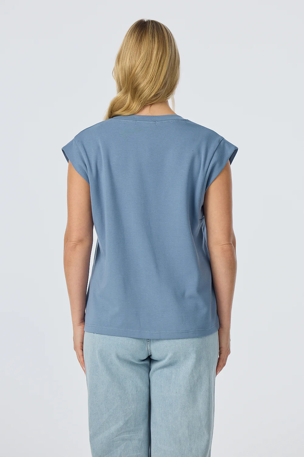 V Neck Cap Sleeve Jersey Tank - Steel Blue - Image 6
