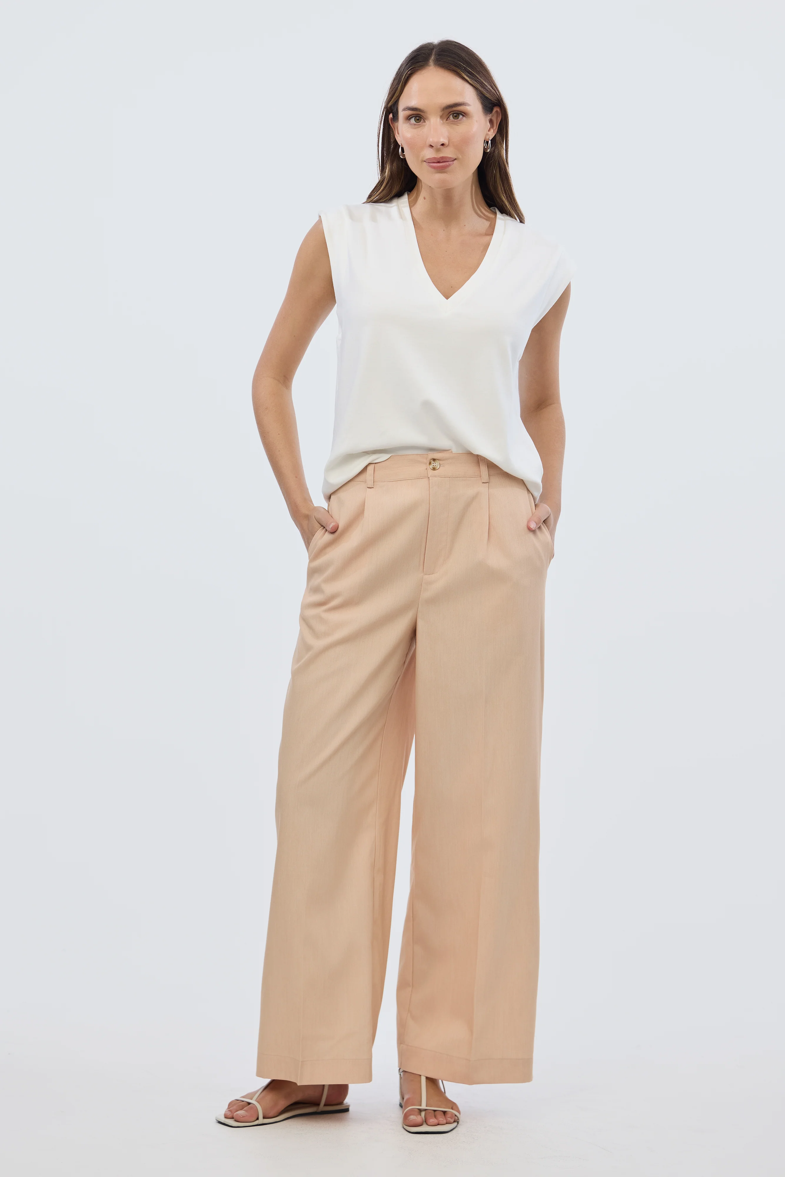 V-Neck Cap Sleeve Jersey Tank - White - Image 3