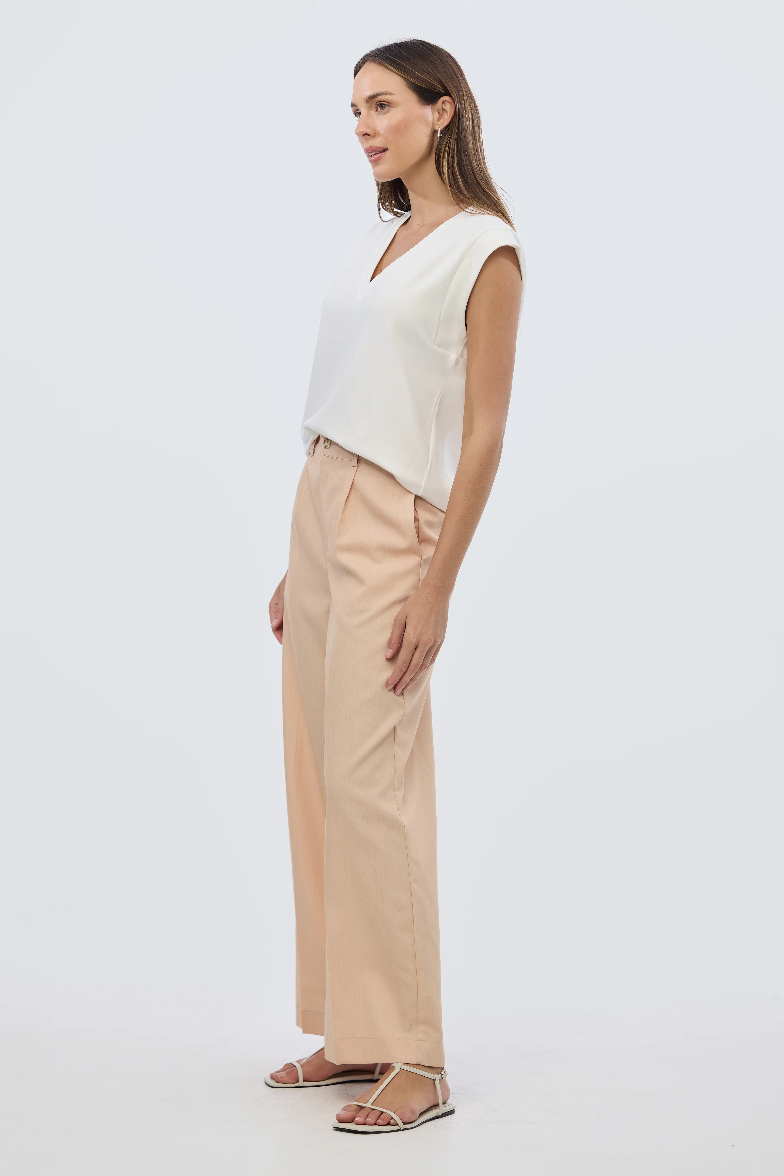 V-Neck Cap Sleeve Jersey Tank - White - Image 4