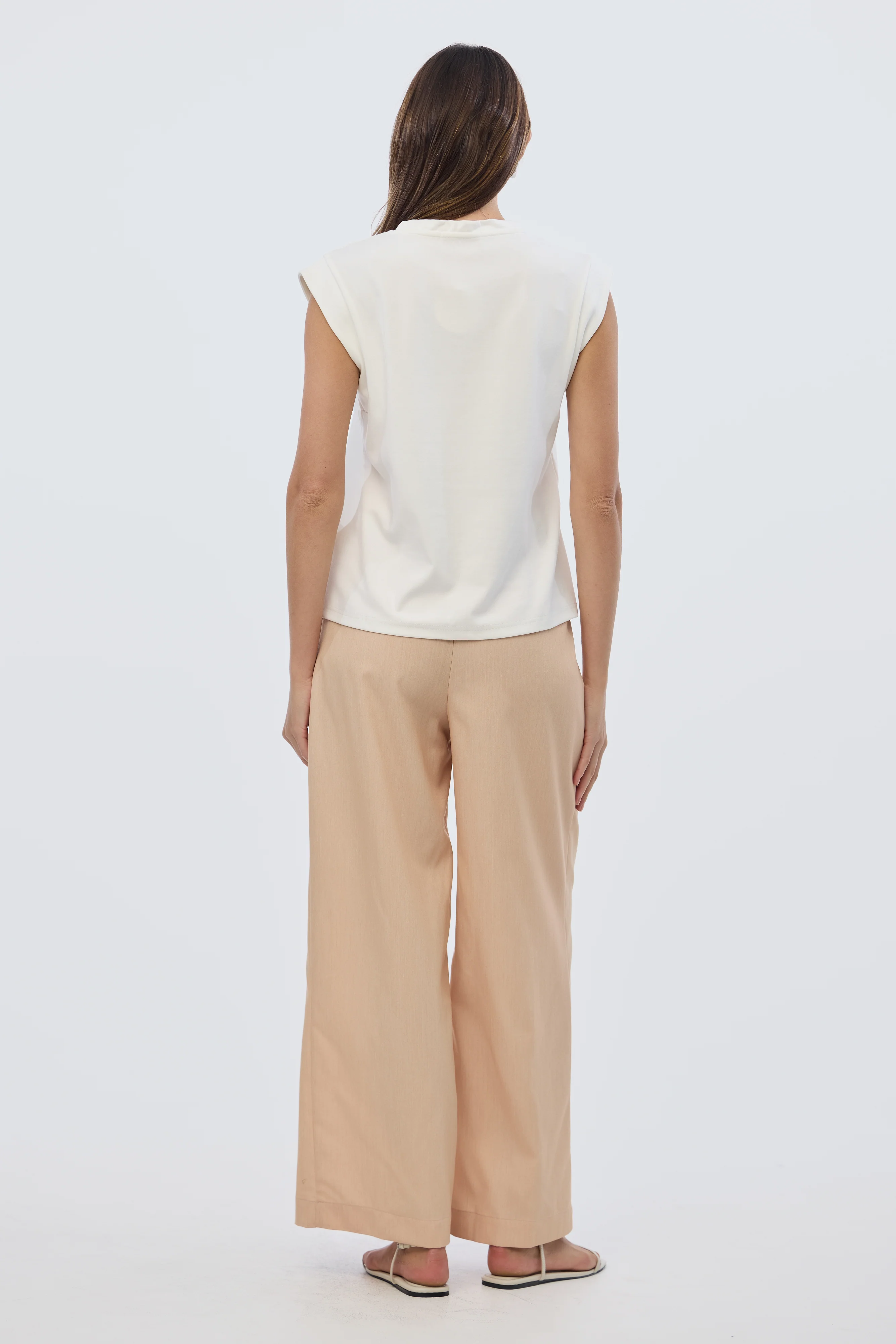V-Neck Cap Sleeve Jersey Tank - White - Image 5