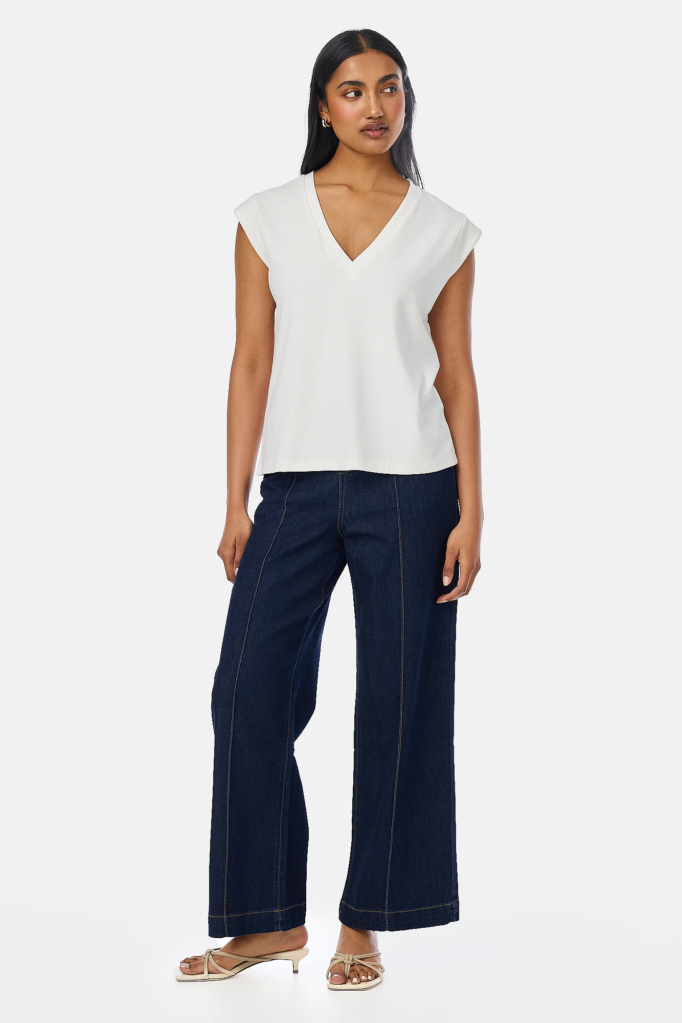 V-Neck Cap Sleeve Jersey Tank - White - Image 6