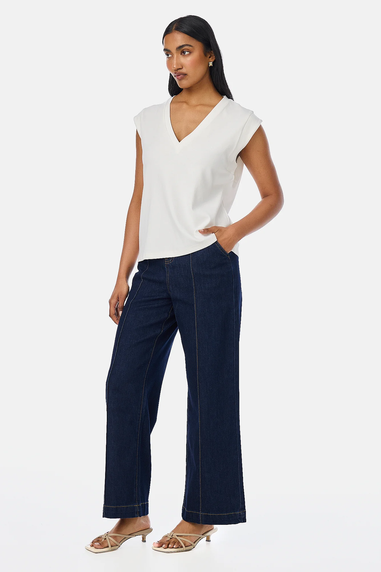 V-Neck Cap Sleeve Jersey Tank - White - Image 8