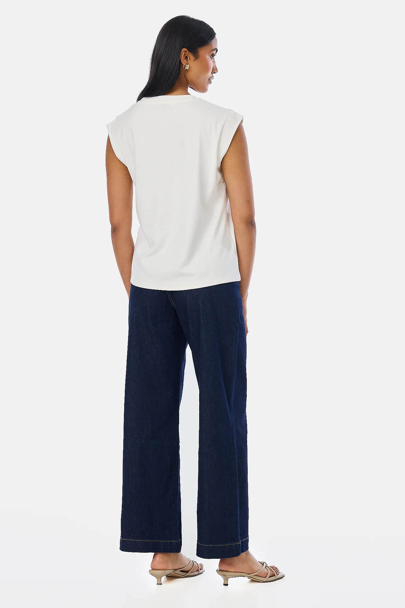 V-Neck Cap Sleeve Jersey Tank - White - Image 9