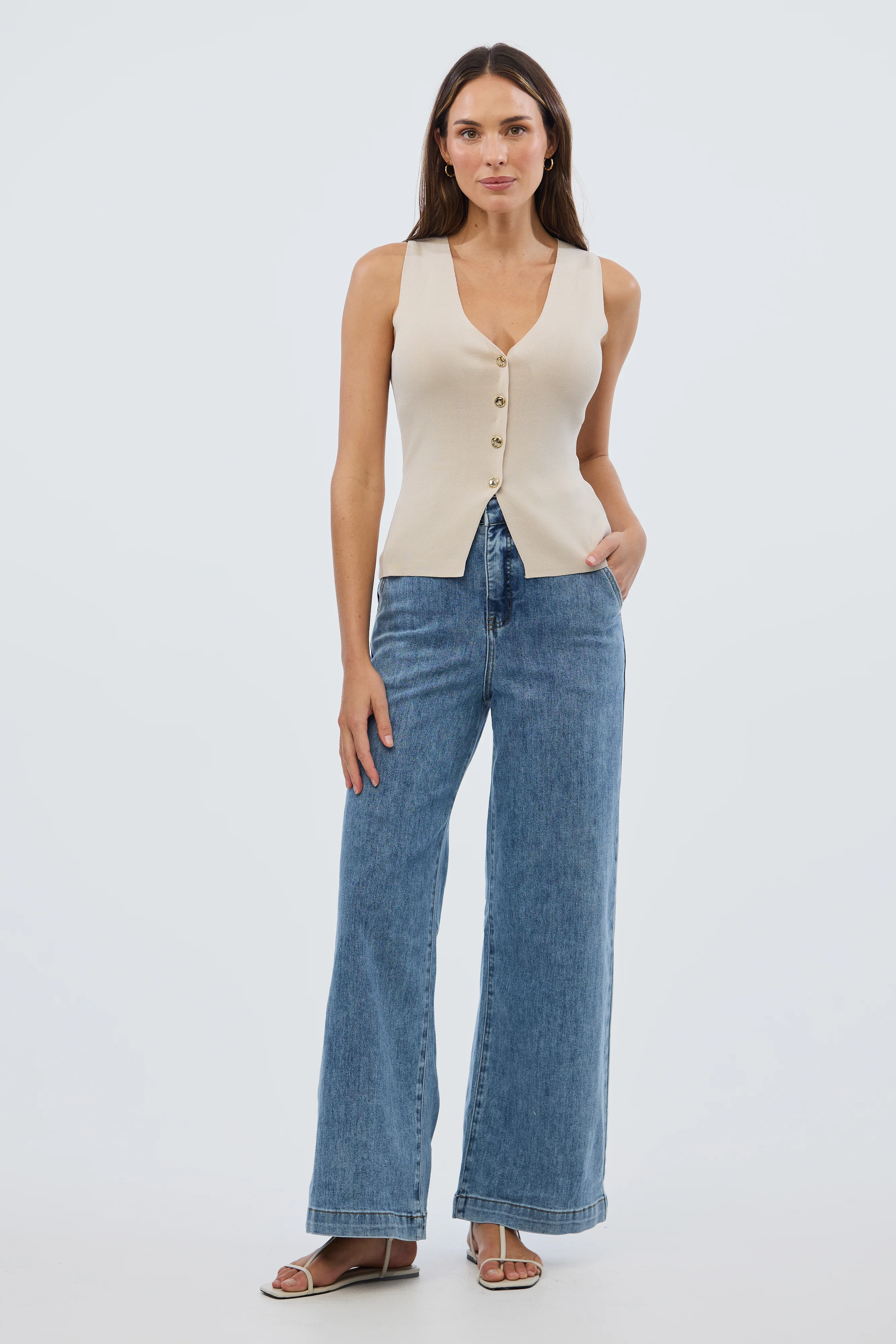 V Neck Knit Vest - Birch - Image 3