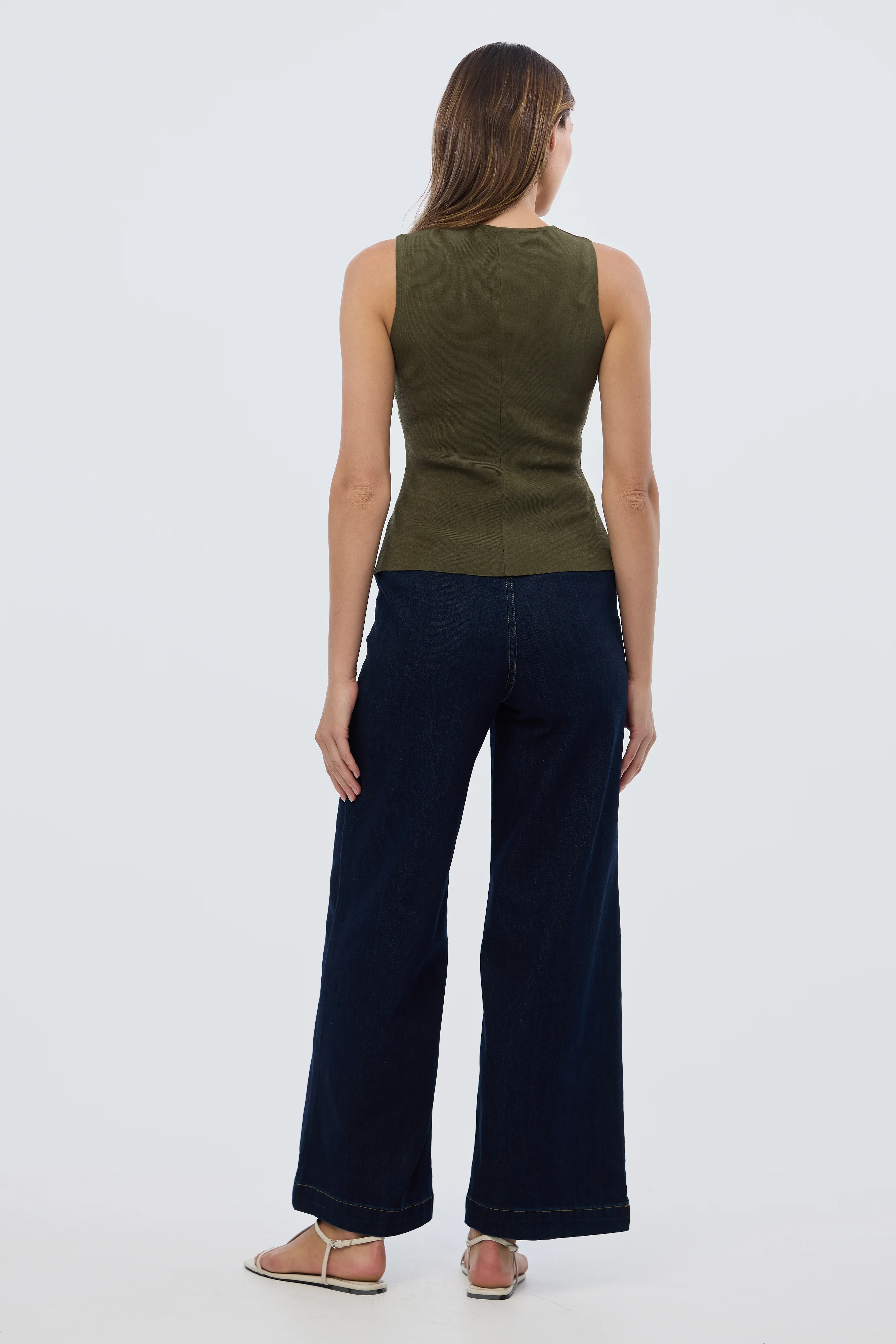 V Neck Knit Vest - Khaki - Image 6