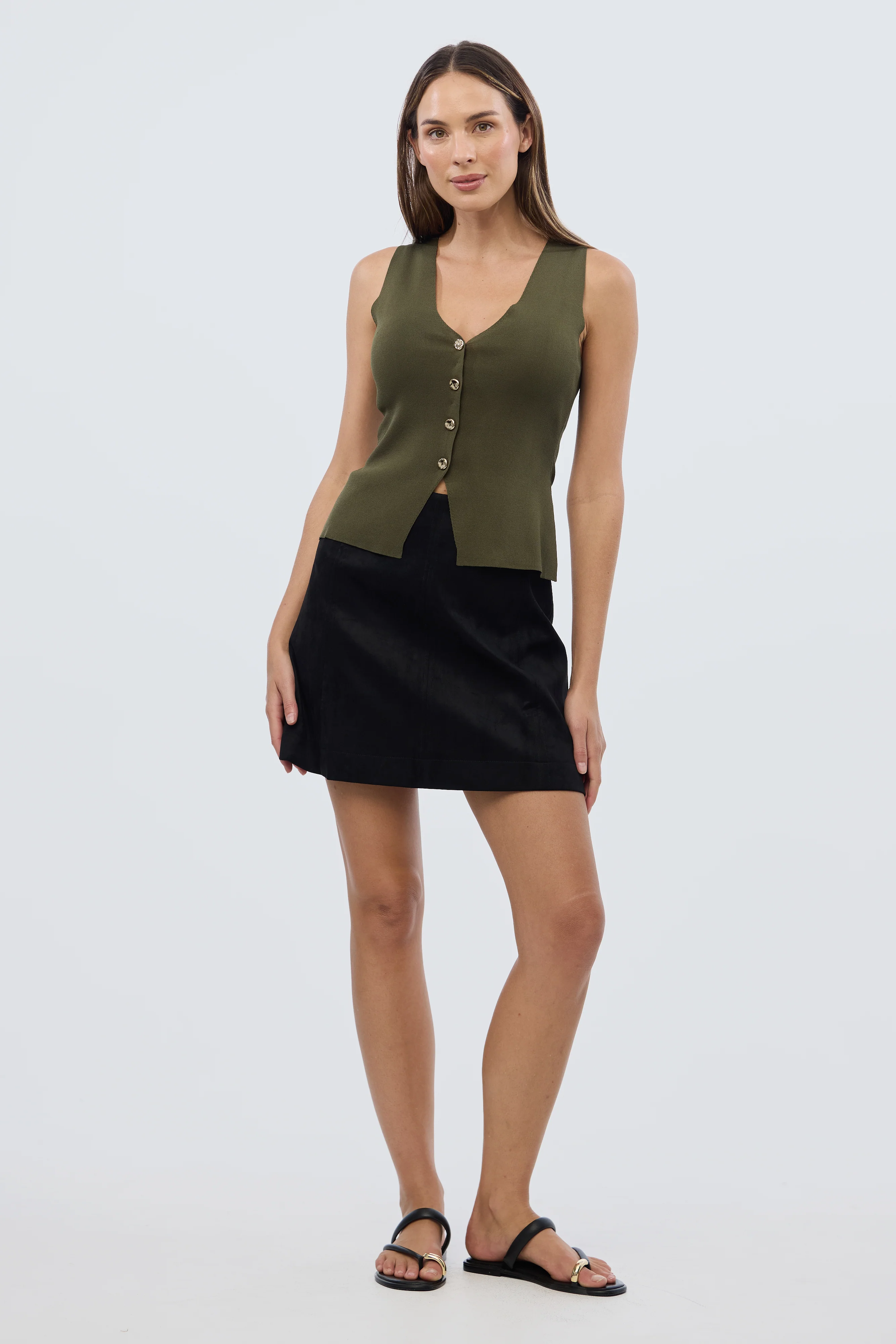 V Neck Knit Vest - Khaki - Image 9