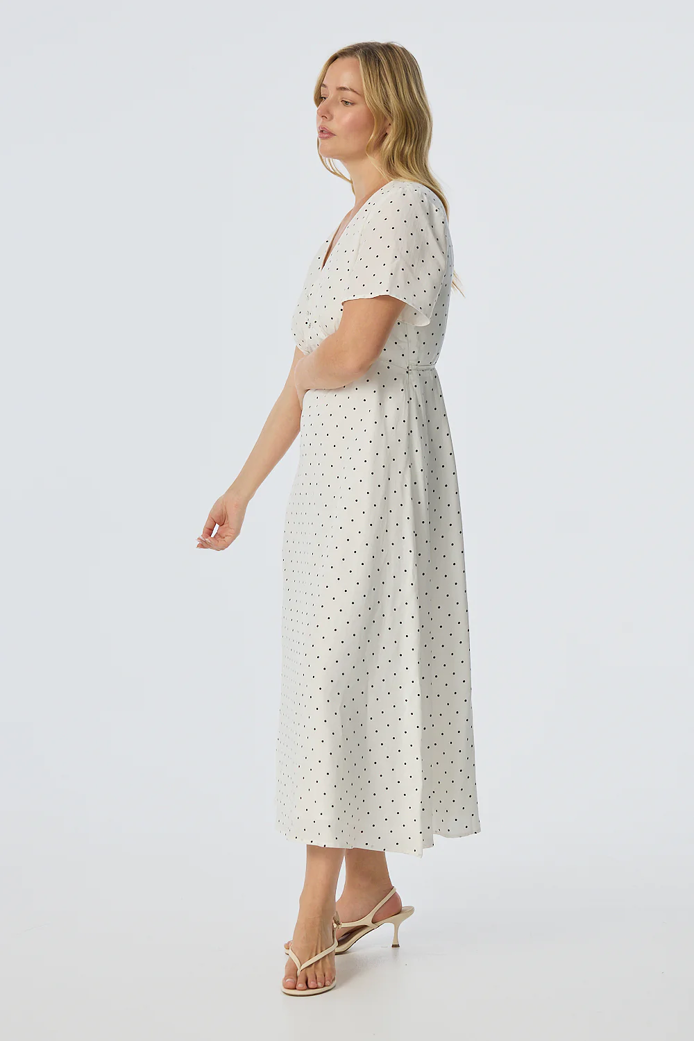 V Neck Short Sleeve Dress - White/Black Spot - Image 4