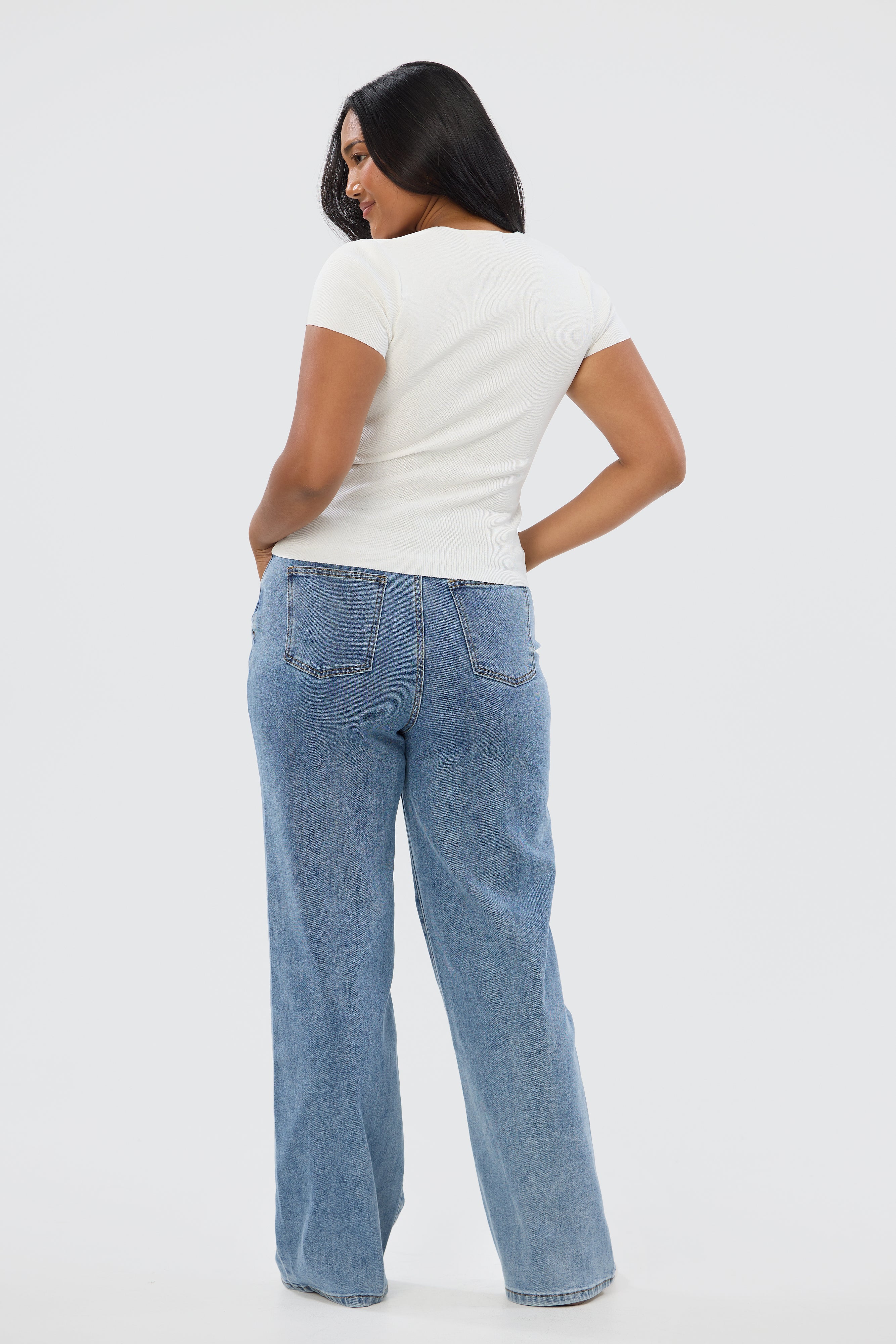 V Neck Short Sleeve Knit Top - White - Image 4