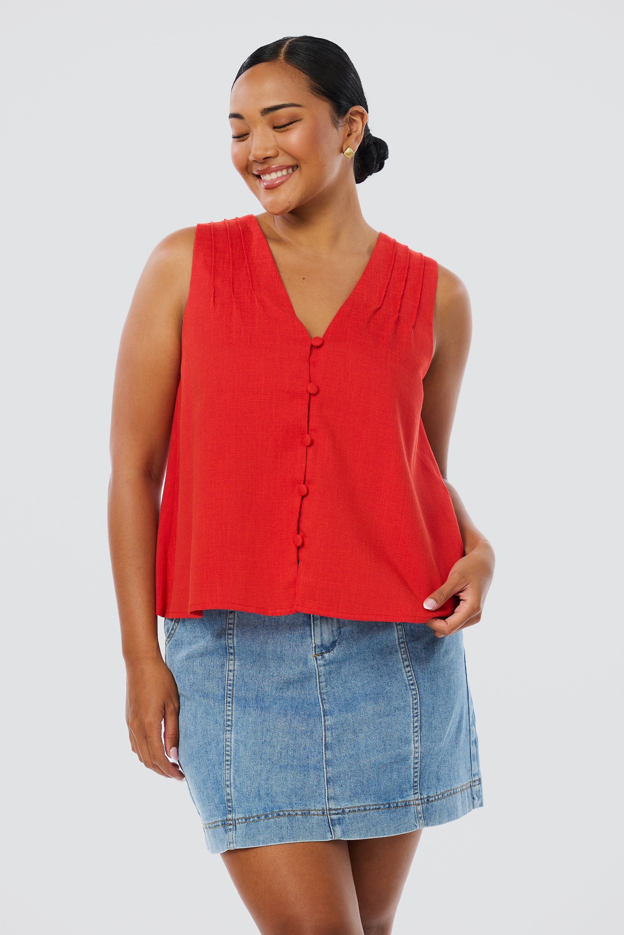 V-Neck Swing Top - Crimson - Image 8
