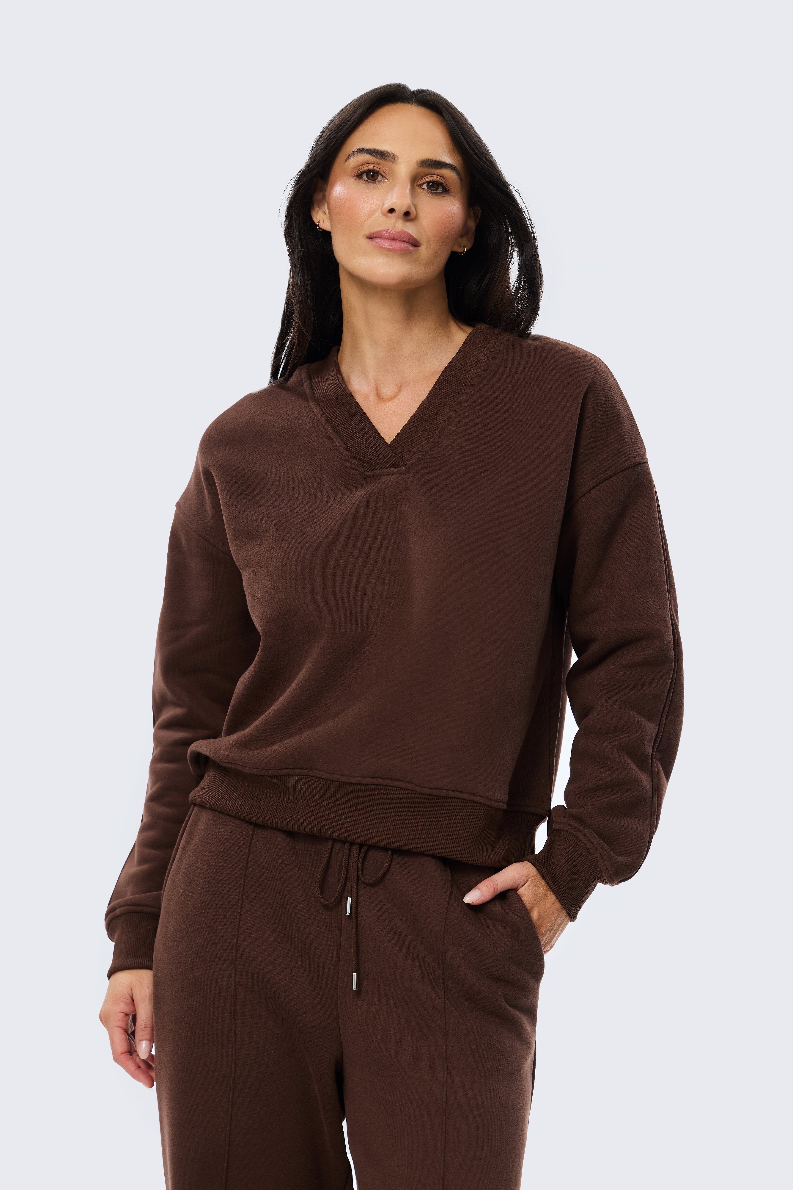 V Neck Tracksuit Jumper - Cappuccino