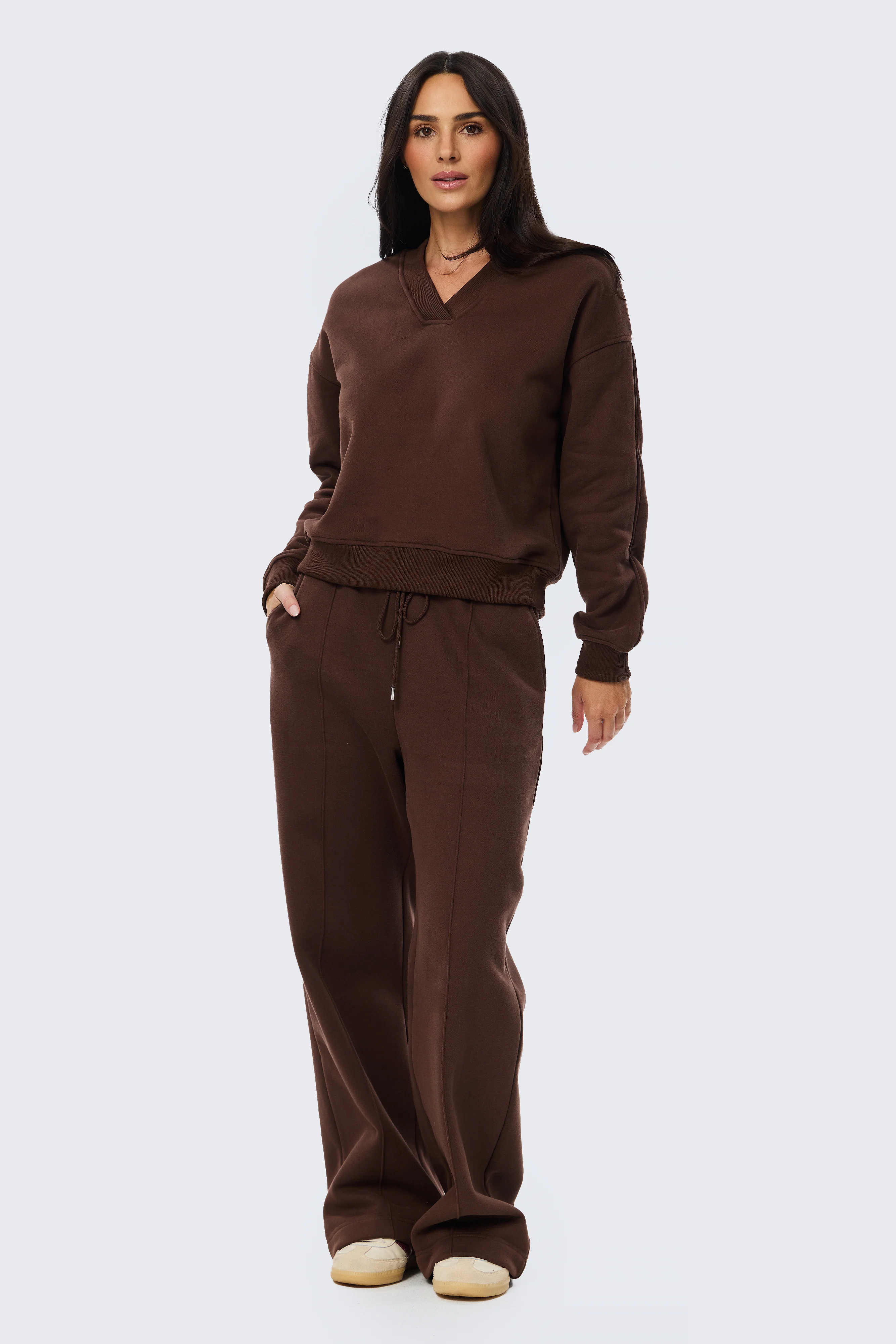 V Neck Tracksuit Jumper - Cappuccino - Image 2