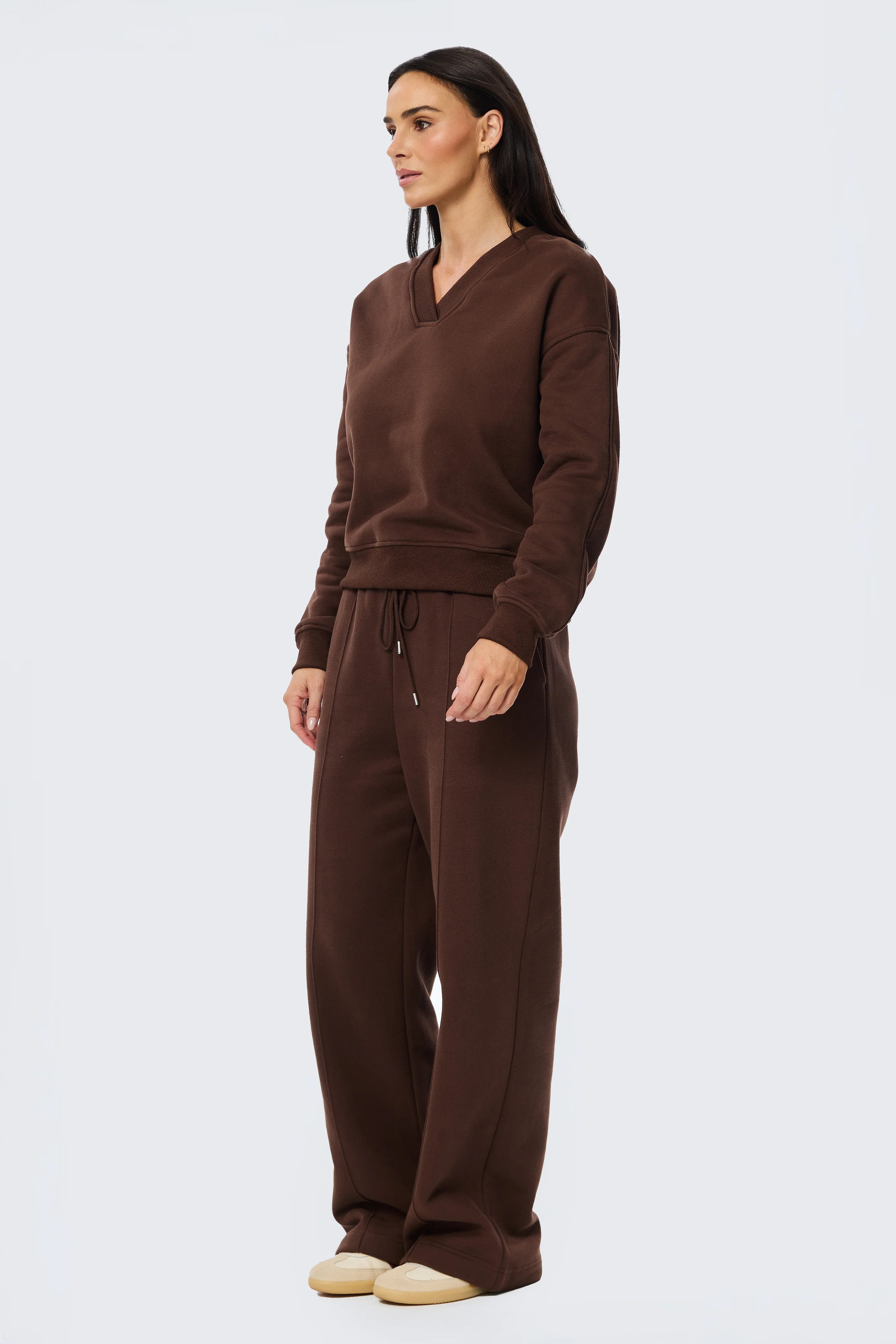 V Neck Tracksuit Jumper - Cappuccino - Image 3