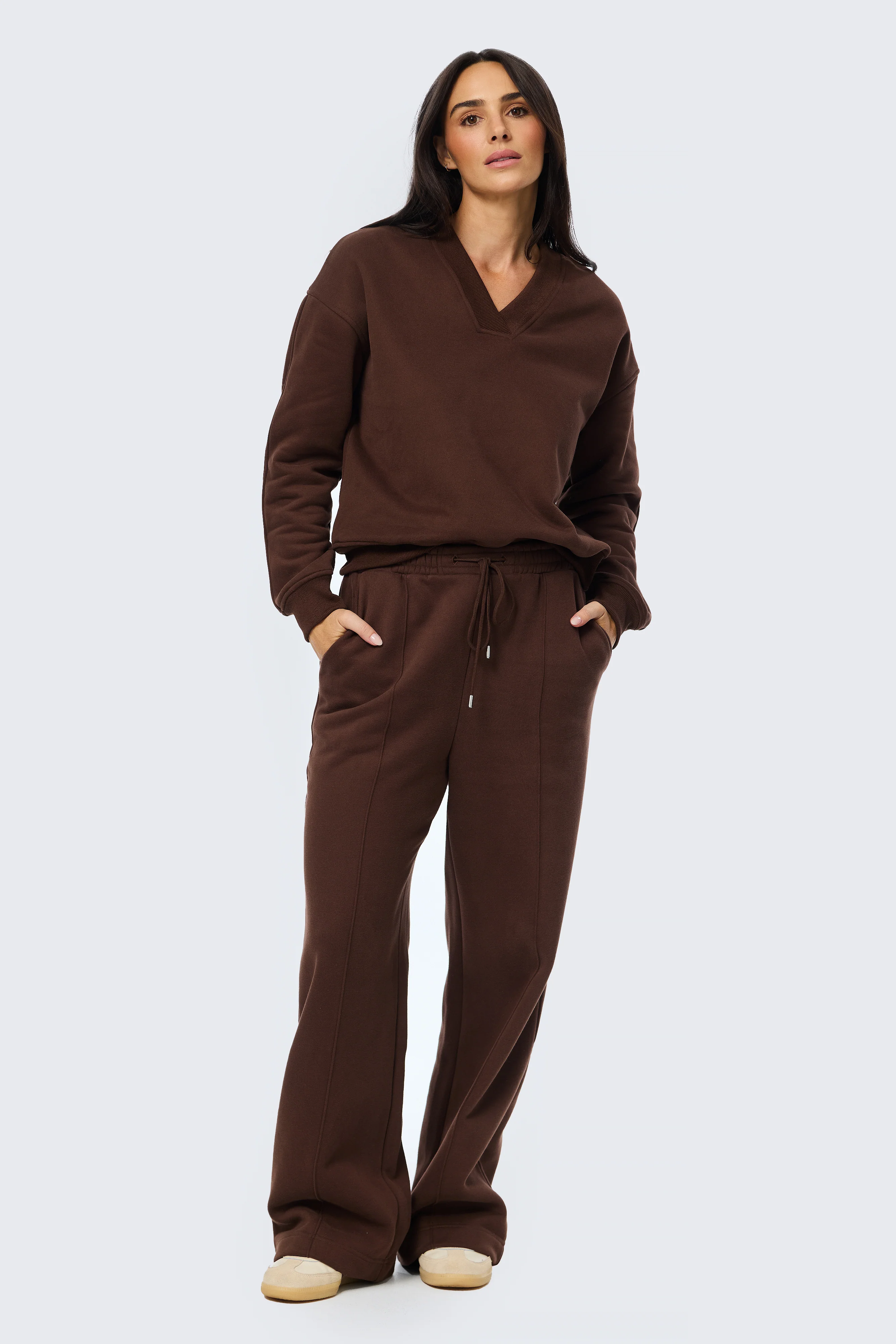 V Neck Tracksuit Jumper - Cappuccino - Image 5