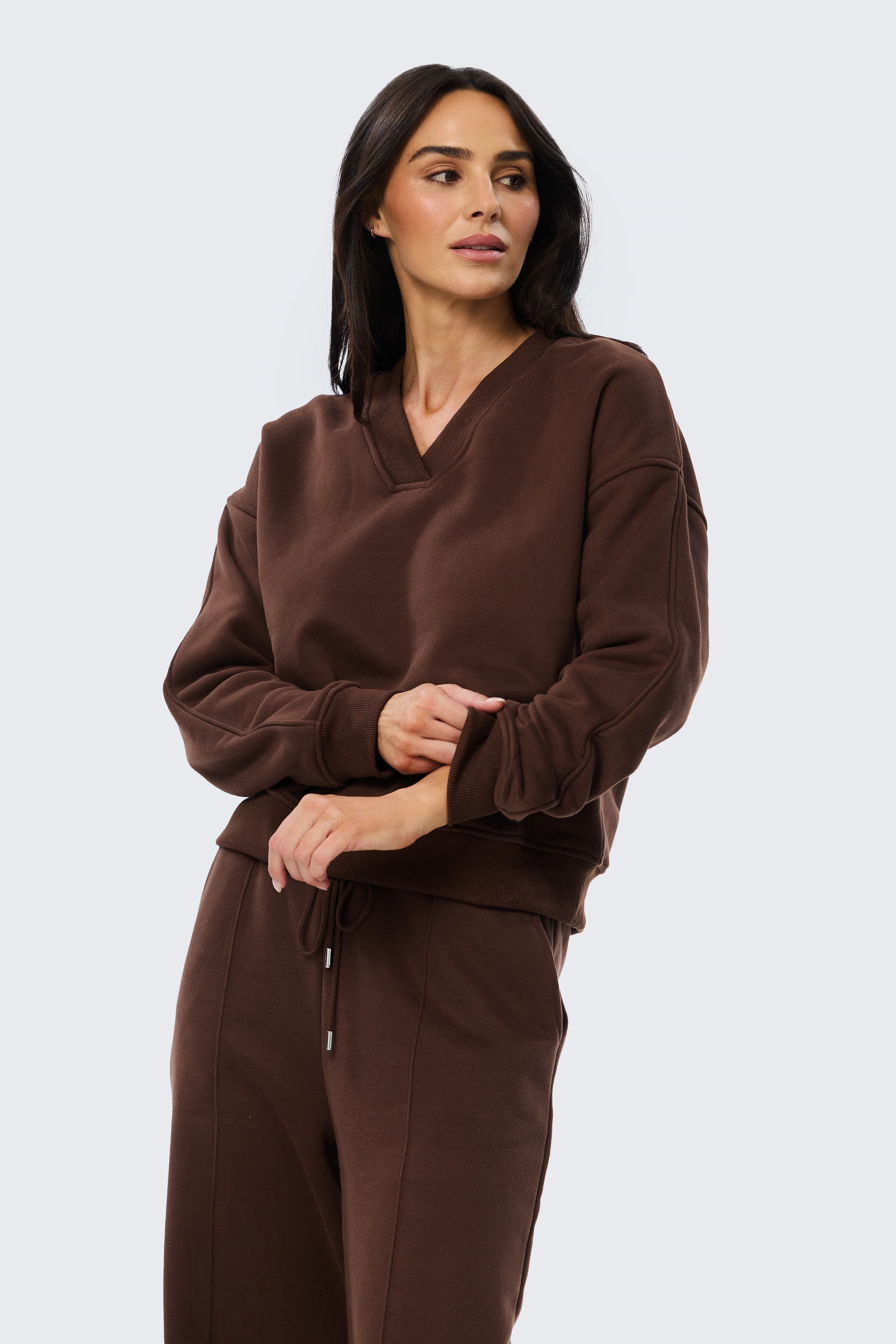 V Neck Tracksuit Jumper - Cappuccino - Image 6