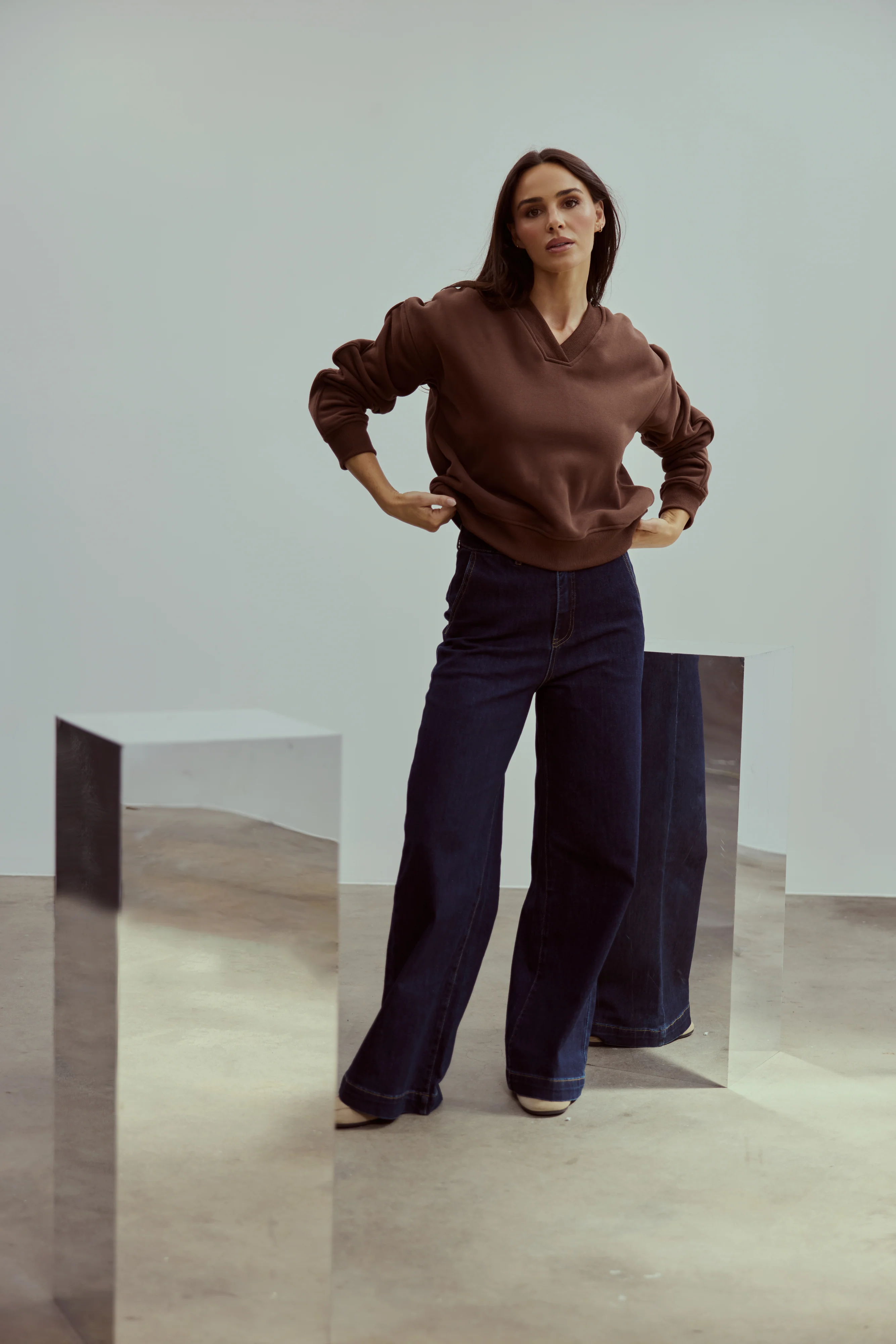 V Neck Tracksuit Jumper - Cappuccino - Image 8