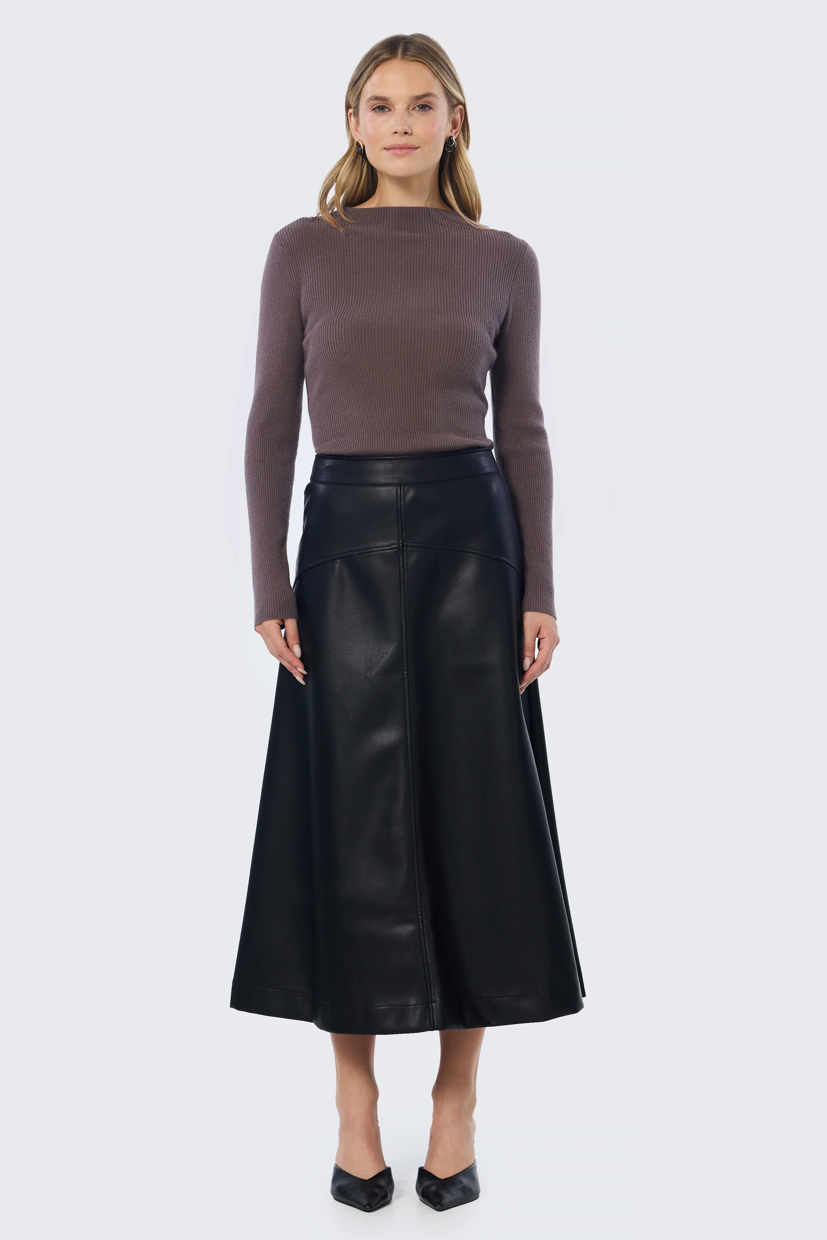 Vegan Leather A-Line Skirt - Black - Image 4