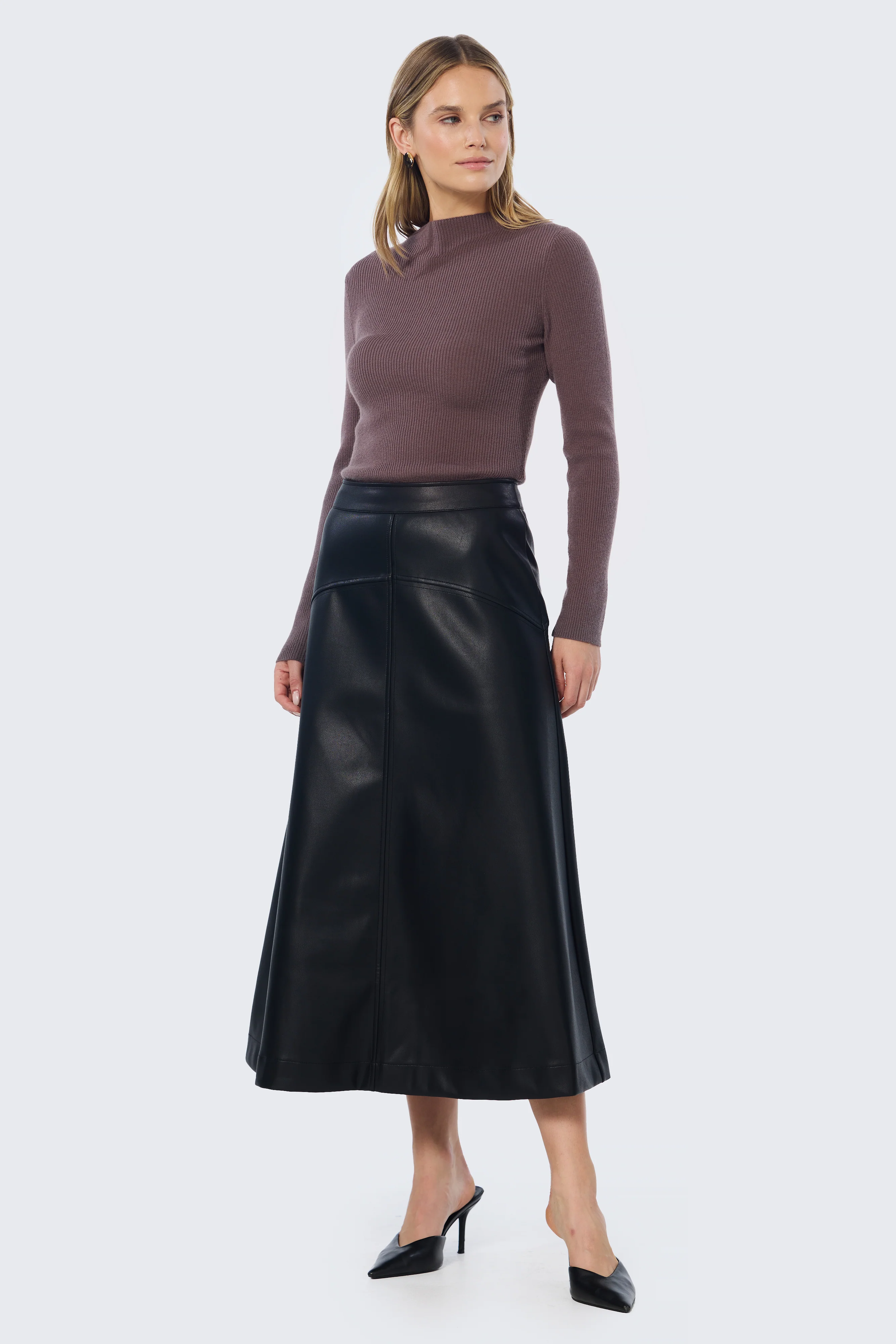 Vegan Leather A-Line Skirt - Black - Image 5